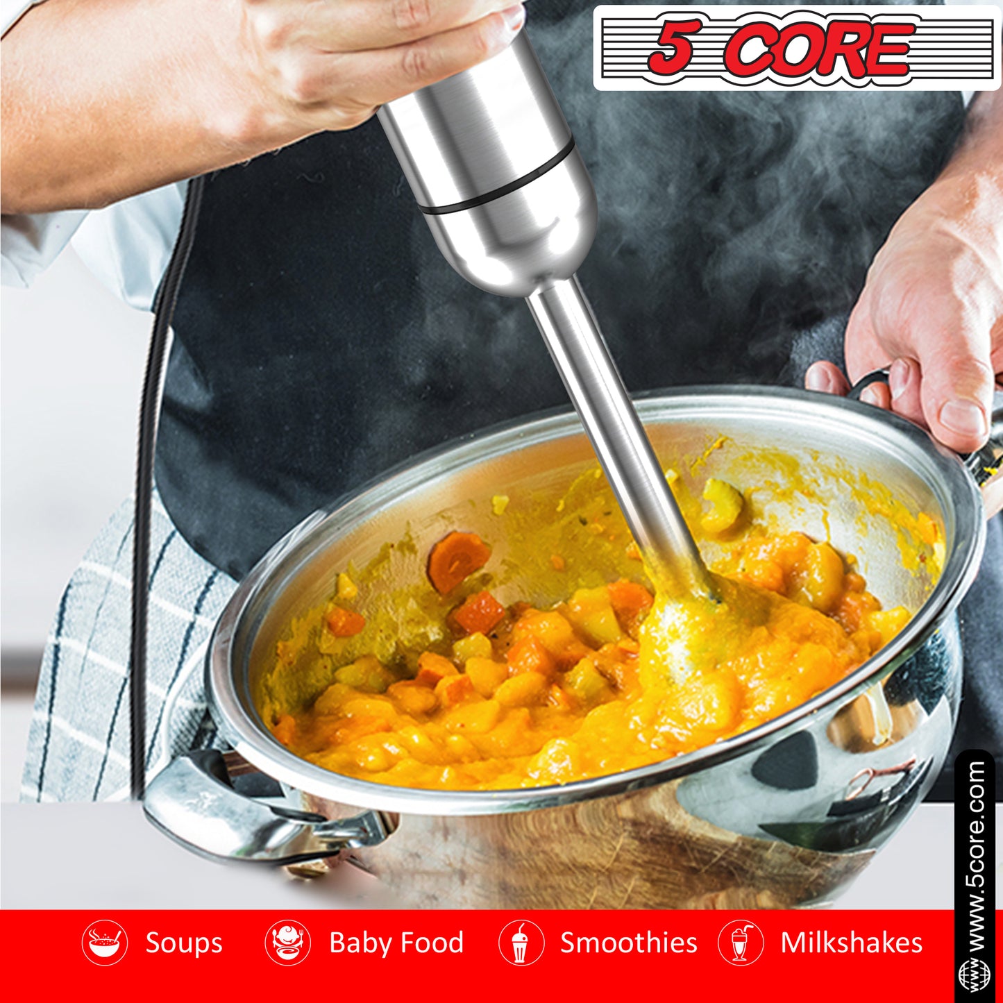 Our Powerful Immersion Blender| 500W Electric Hand Blender with 800ml Mixing Beaker| Portable Stick Mixer Perfect for Soup, Smoothie, Puree, Baby Food, 304 Stainless Steel Blades- HB 1516 NEW
