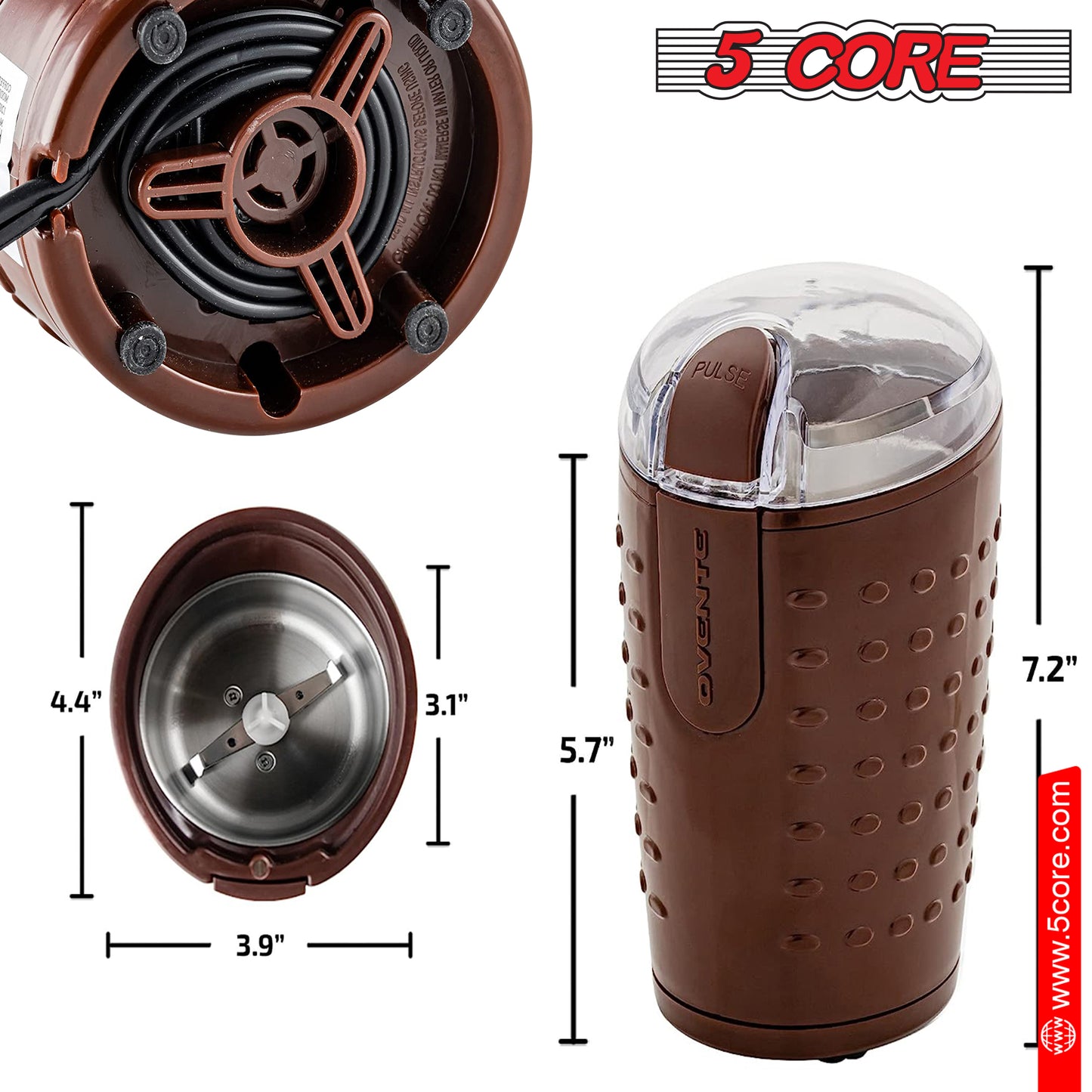 Electric Coffee Grinder Spice Grinders Large Portable Compact with Stainless Blade Grinder CG 01 BR