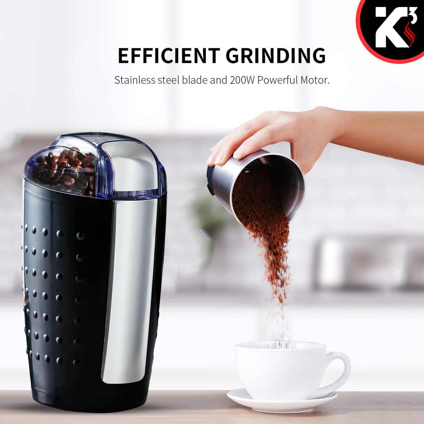 One-Touch Coffee and Spice Grinder Black| Stainless Steel Blades, Removable Chamber| Capacity up to 12 Cups| Electric Coffee Grinder for Beans, Spices, and More- CG 01 BL