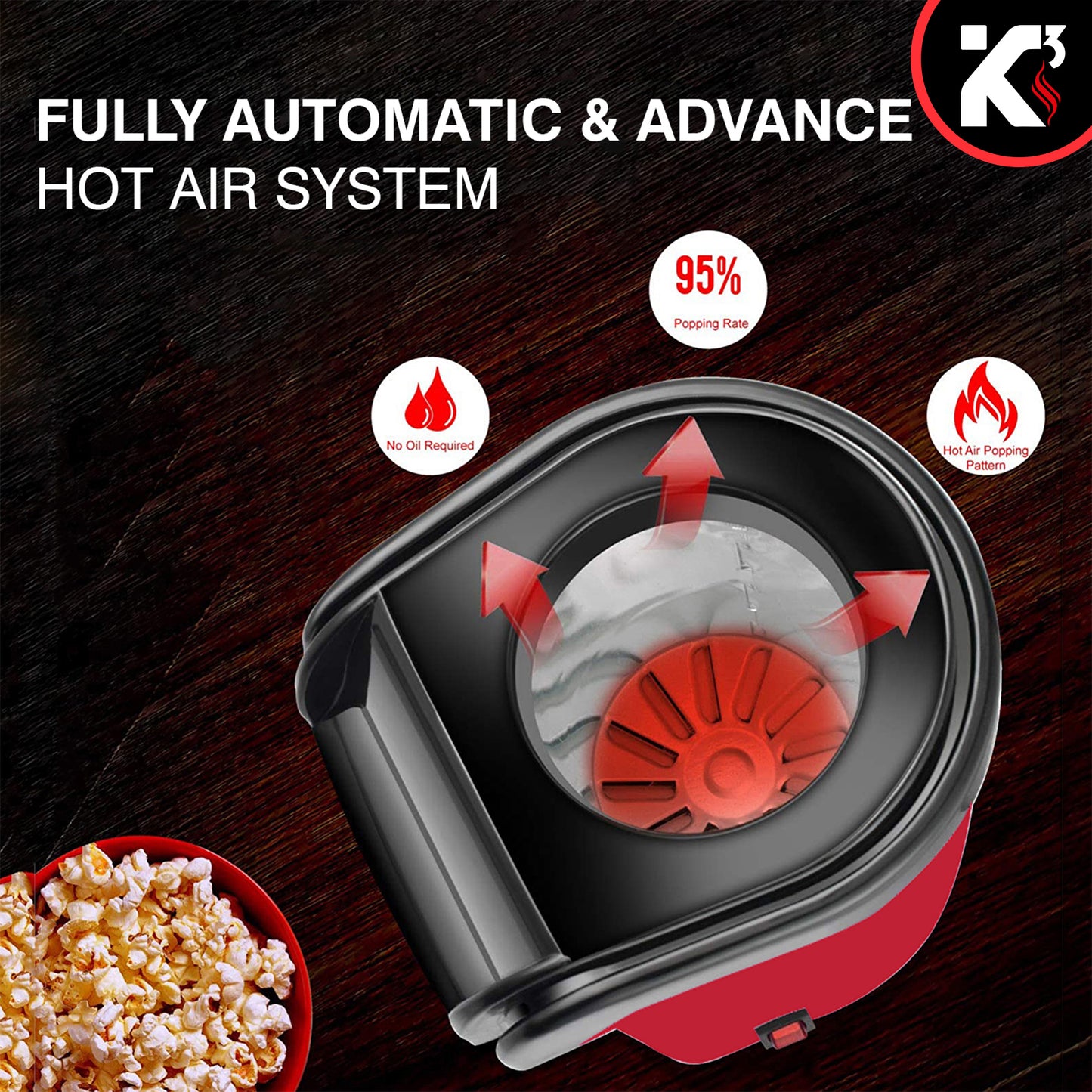 Kcubeinc Popcorn Machine Hot Air Electric Popper Kernel Corn Maker Bpa Free No Oil POP R