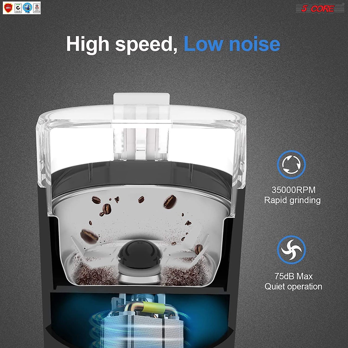 2 Pieces Electric Coffee Grinder Spice Grinders Large Portable Compact with Stainless Blade Grinder CG 01 BR & BL