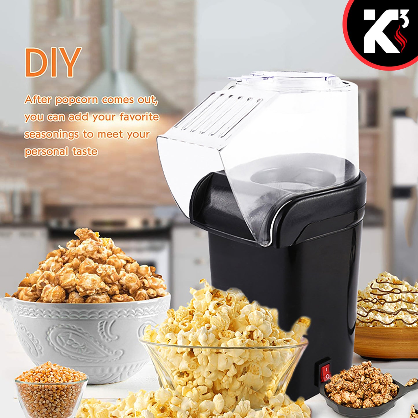 Kcubeinc Popcorn Machine Hot Air Electric Popper Kernel Corn Maker Bpa Free No Oil POP B