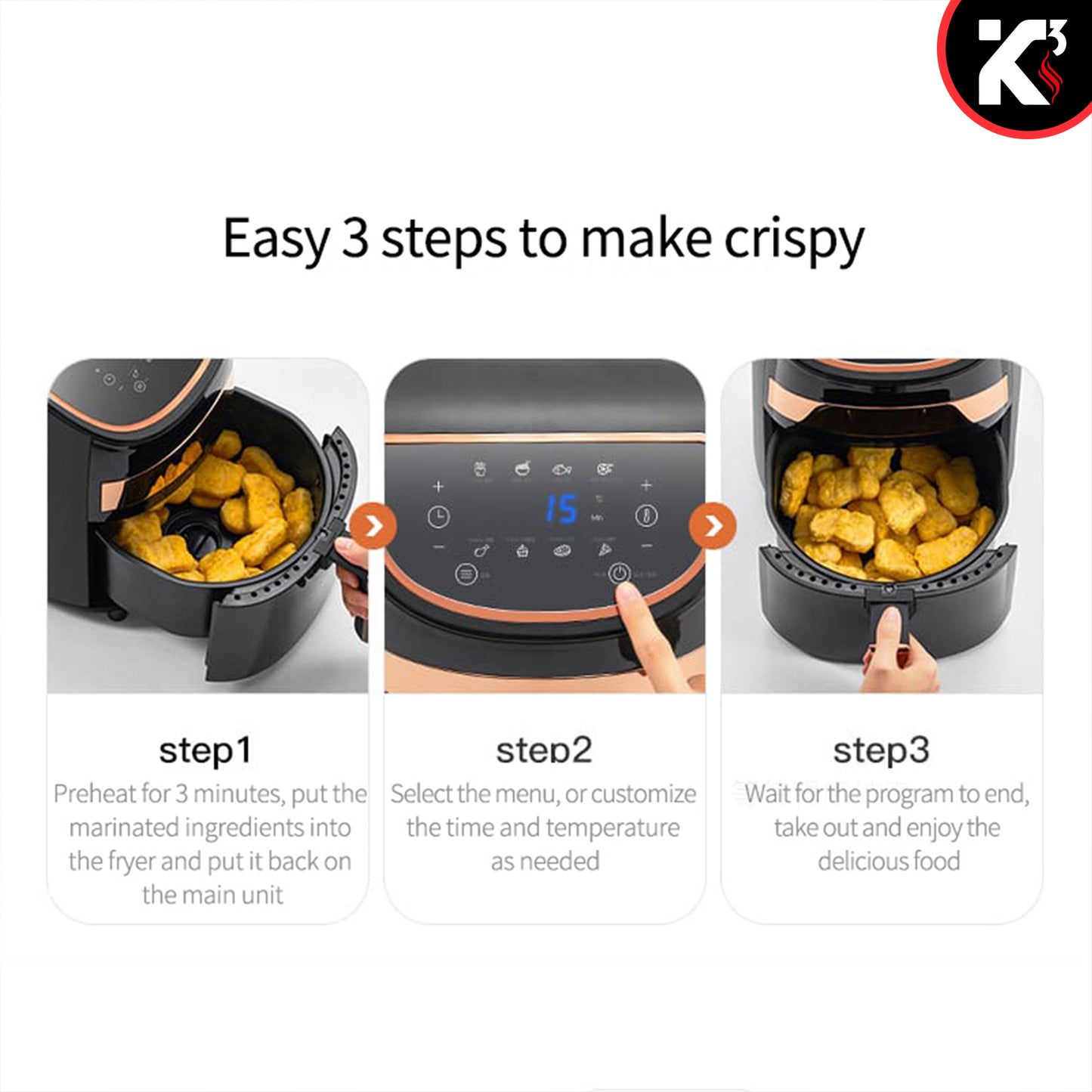 Air Fryer Oven 3.2 Quart (3 Liter)| 4-in-1 Black Airfryer, Bake, Roast, Reheat, Space-saving & Low-noise, 85% Oil-less, Nonstick| Large Touch Screen, ETL Approved- AF 320
