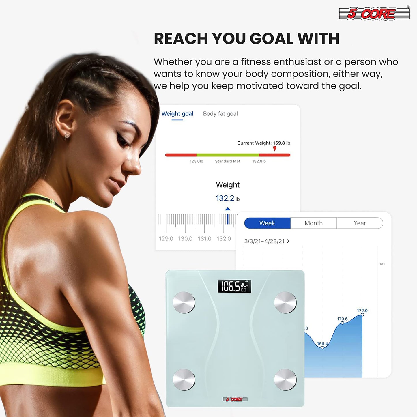 Kcubeinc Digital Scale for Body Weight Bathroom Scales Large Display Rechargeable Batteries BS 01 R WH