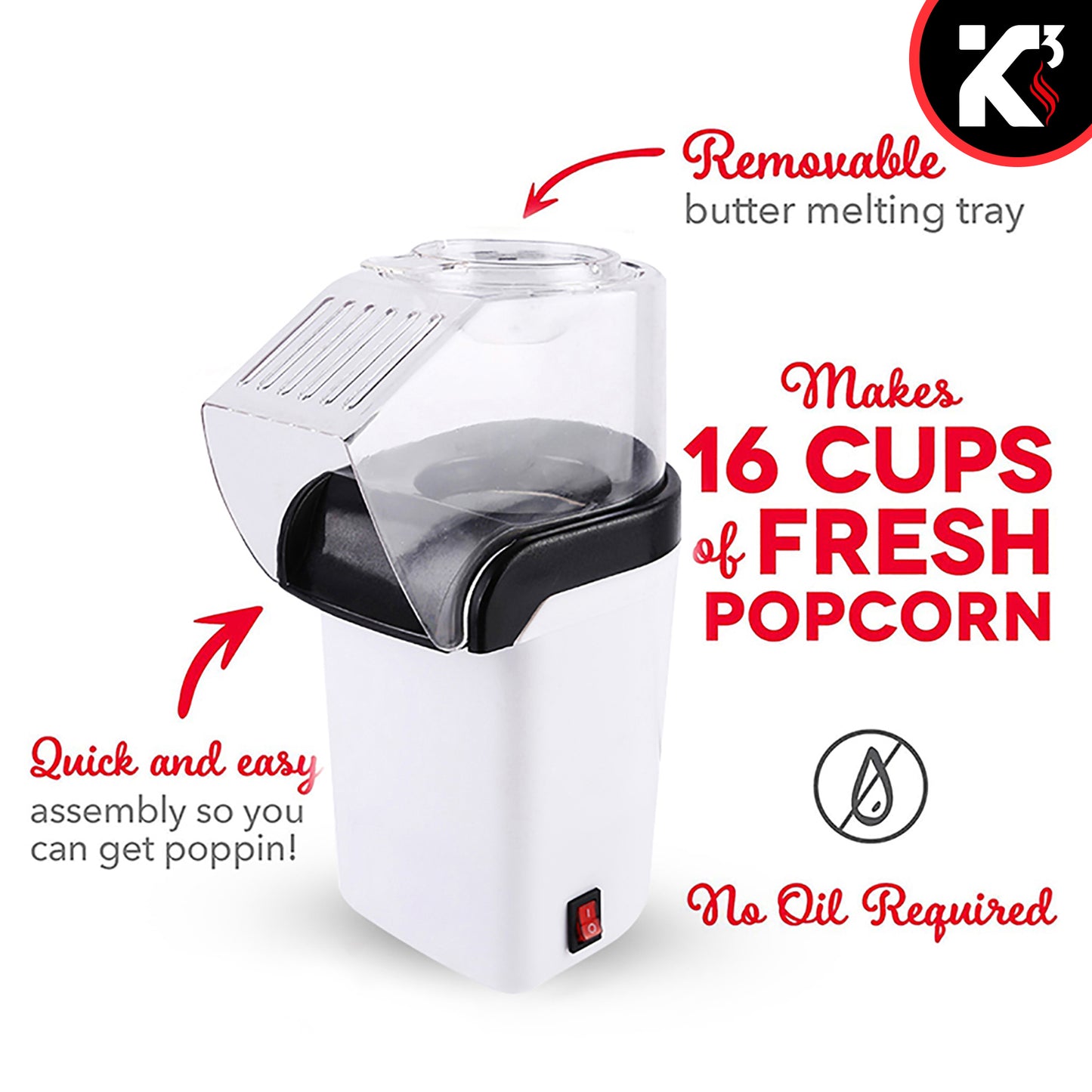 Kcubeinc Popcorn Machine Hot Air Electric Popper Kernel Corn Maker Bpa Free No Oil POP W