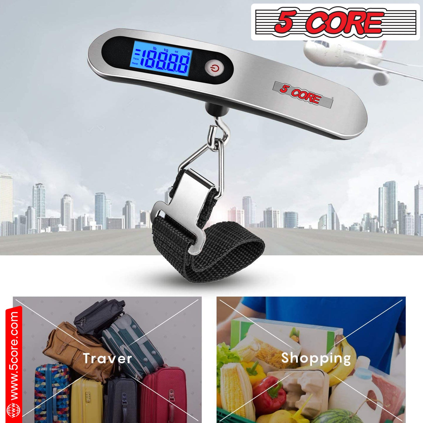 Kcubeinc 110 Pounds Digital Hanging Luggage Scale with Backlit/ Scale for Travel, Rubber Paint Handle and Battery Included- LS-005