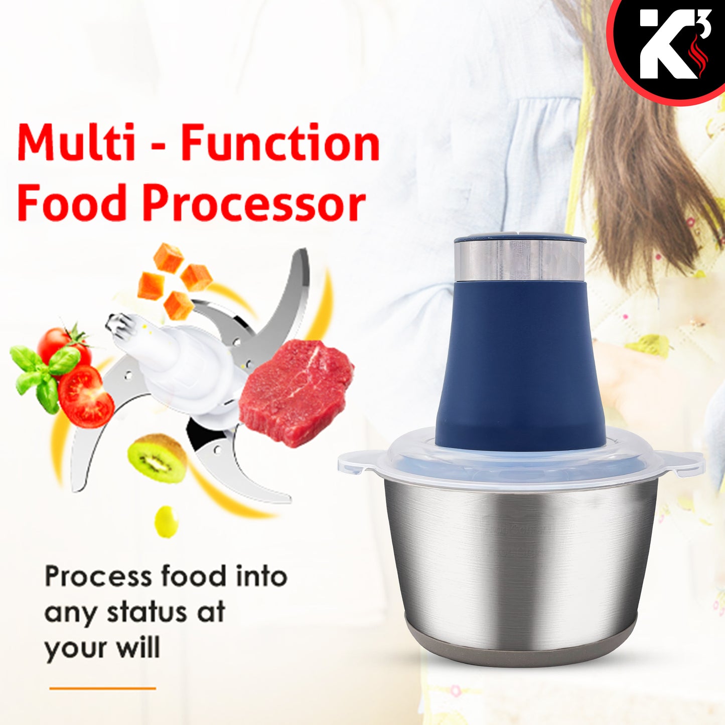 Kcubeinc Food Processor 300W Motor/ Electric Chopper Heavy Duty Meat Grinder/ 12 Cup Capacity, Stainless Steel Bowl With 2 Speed for Vegetables, Fruits, Nuts, Coffee Beans, Lean Ground Meat- MG S SSB