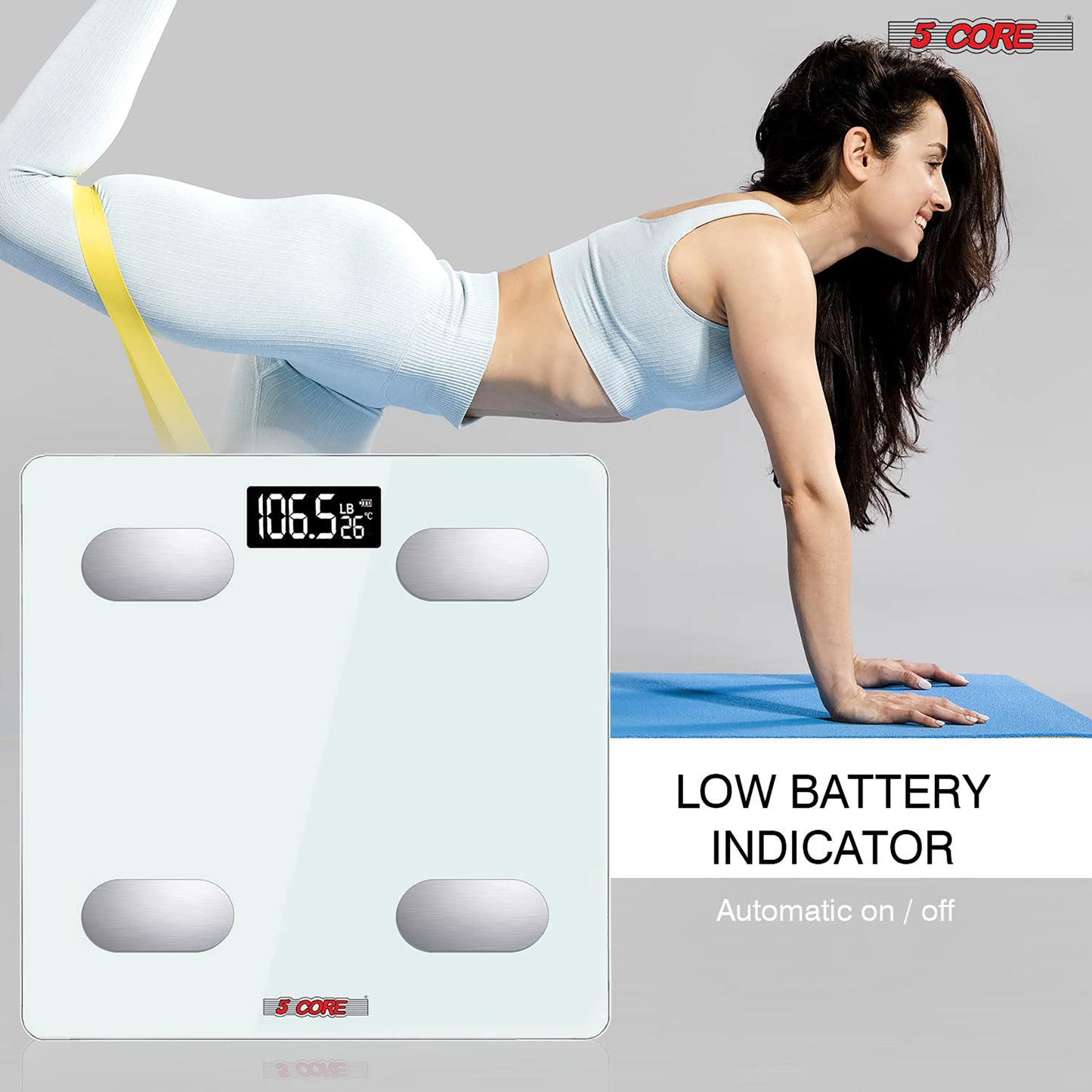 Kcubeinc Rechargeable Smart Digital Bathroom Weighing Scale with Body Fat and Water Weight for People, Bluetooth BMI Electronic Body Analyzer Machine, 400 lbs. BBS HL R WH