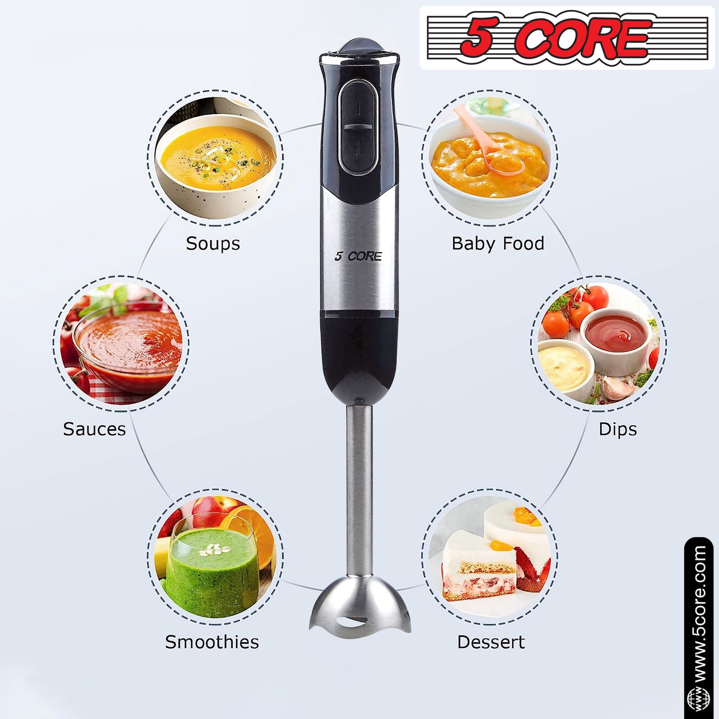 Powerful Immersion Blender| 500 Watt Multi-Purpose Hand Blender Heavy Duty Copper Motor Brushed Stainless Steel| for Soup, Smoothie, Puree, Baby Food, 304 Stainless Steel Blades- HB 1510