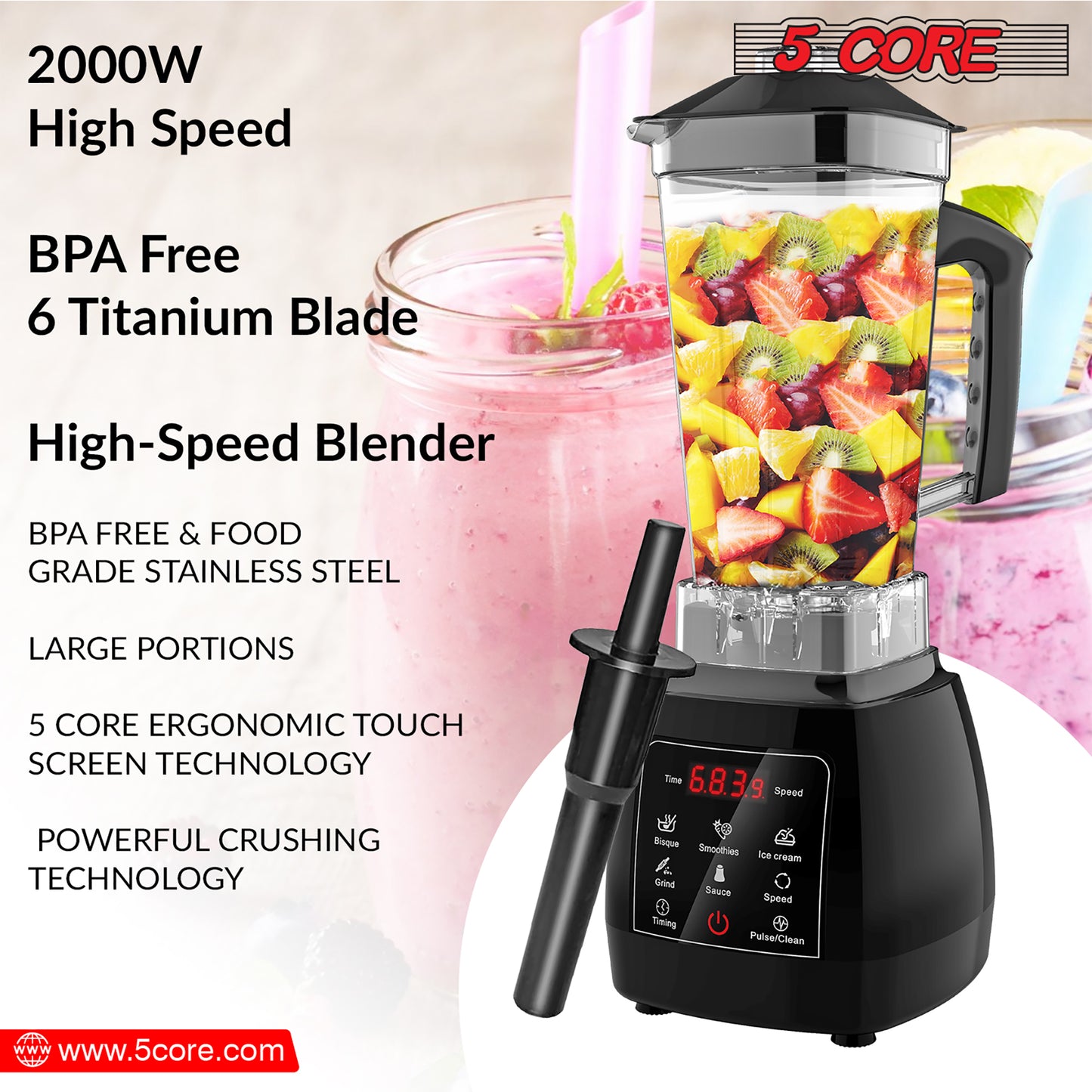 Personal Blender for Shakes and Smoothies/ Portable Blender with 68 Oz Capacity with Travel Cup and Lid/ Heavy-Duty Portable Blender & Food Processor Ideal for Juices, Baby Food- JB 2000 D