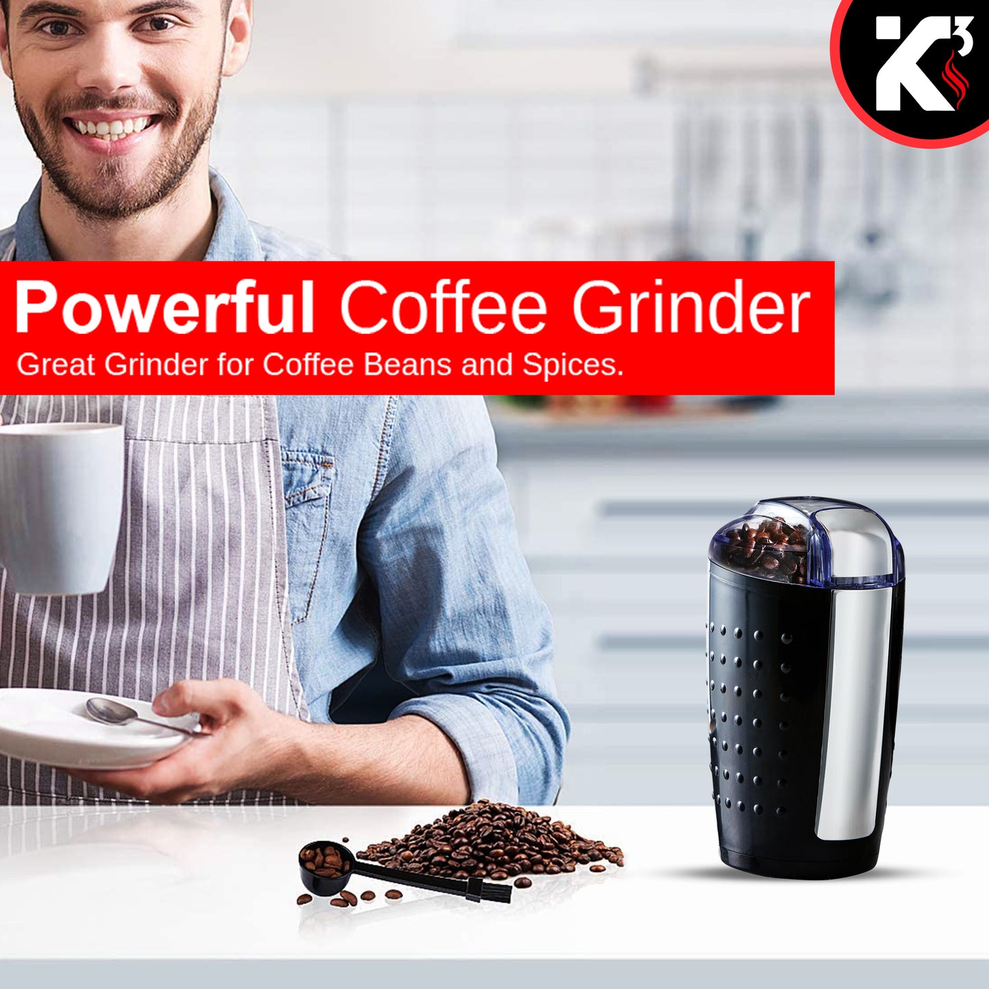 One-Touch Coffee and Spice Grinder Black| Stainless Steel Blades, Removable Chamber| Capacity up to 12 Cups| Electric Coffee Grinder for Beans, Spices, and More- CG 01 BL