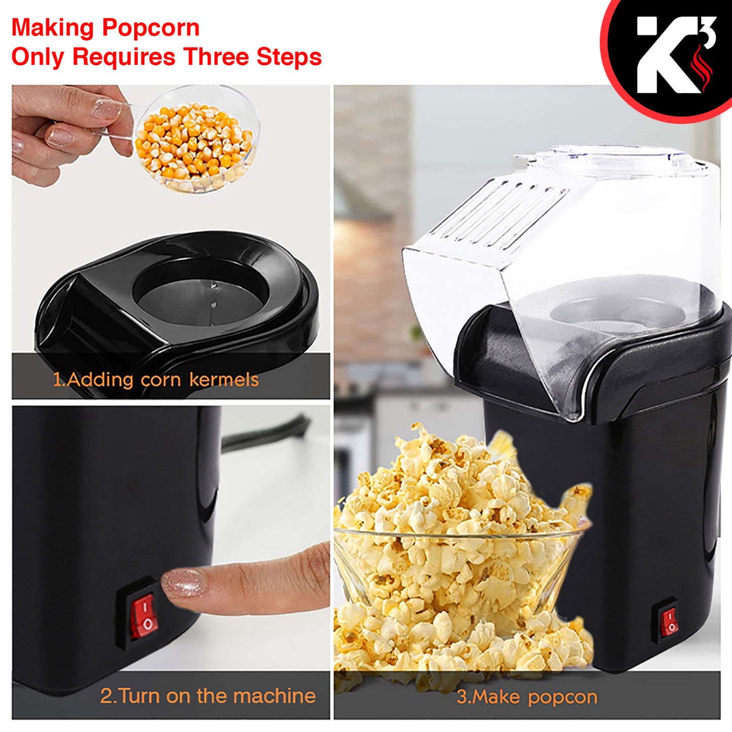 Kcubeinc Popcorn Machine Hot Air Electric Popper Kernel Corn Maker Bpa Free No Oil POP B