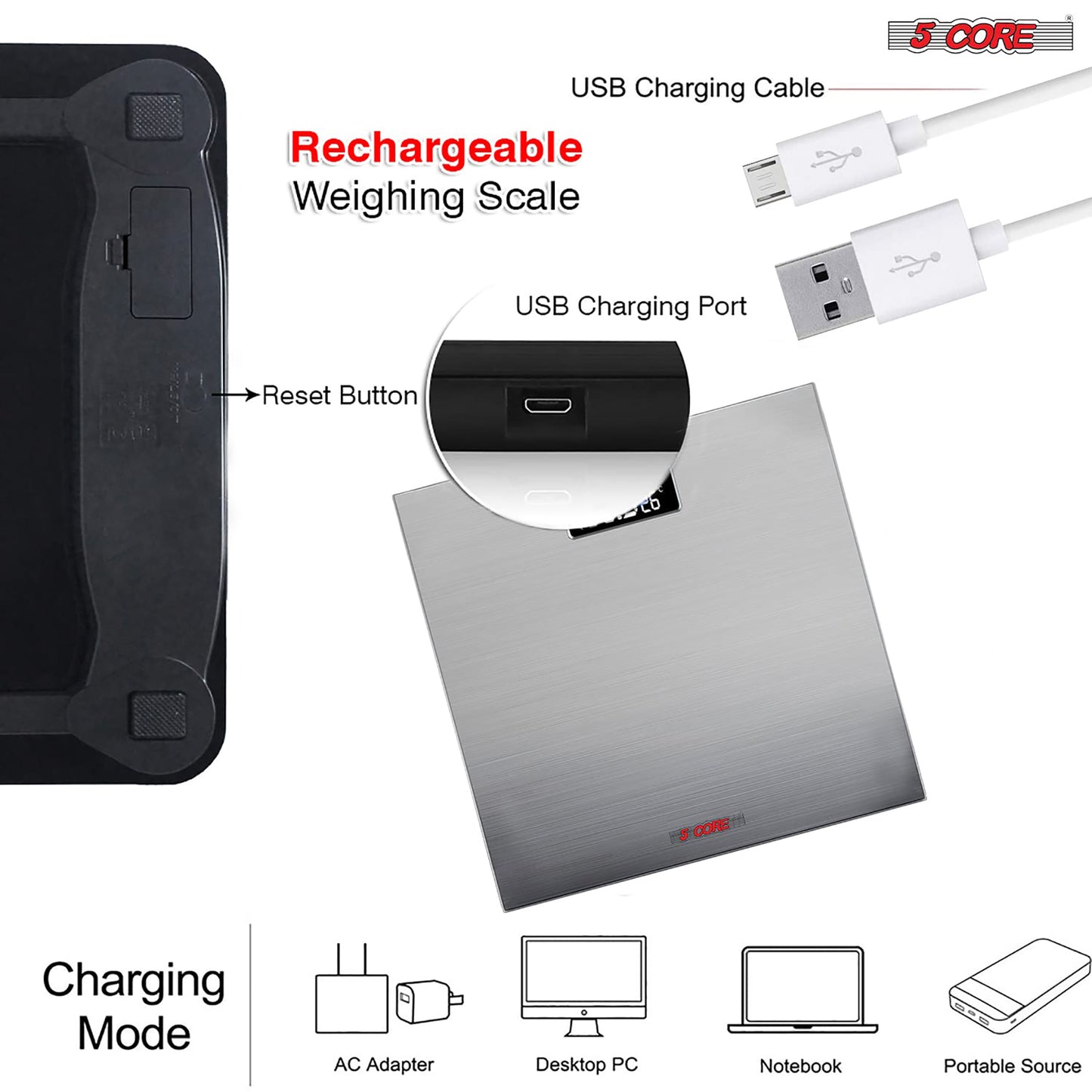 Kcubeinc Digital Scale for Body Weight Bathroom Scales Large Display Rechargeable Batteries BS 02 R SLV
