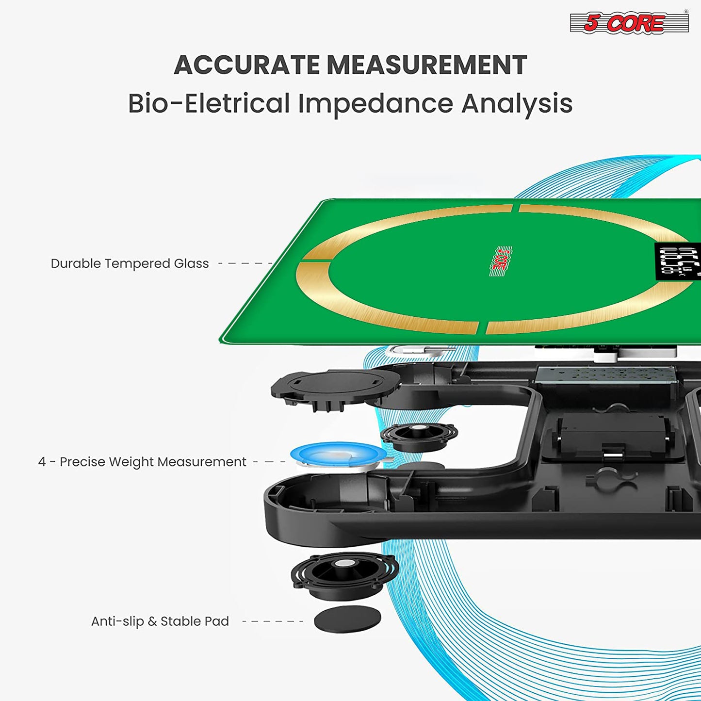 Kcubeinc Rechargeable Smart Digital Bathroom Weighing Scale with Body Fat and Water Weight for People, Bluetooth BMI Electronic Body Analyzer Machine, 400 lbs. BBS 4 R SG