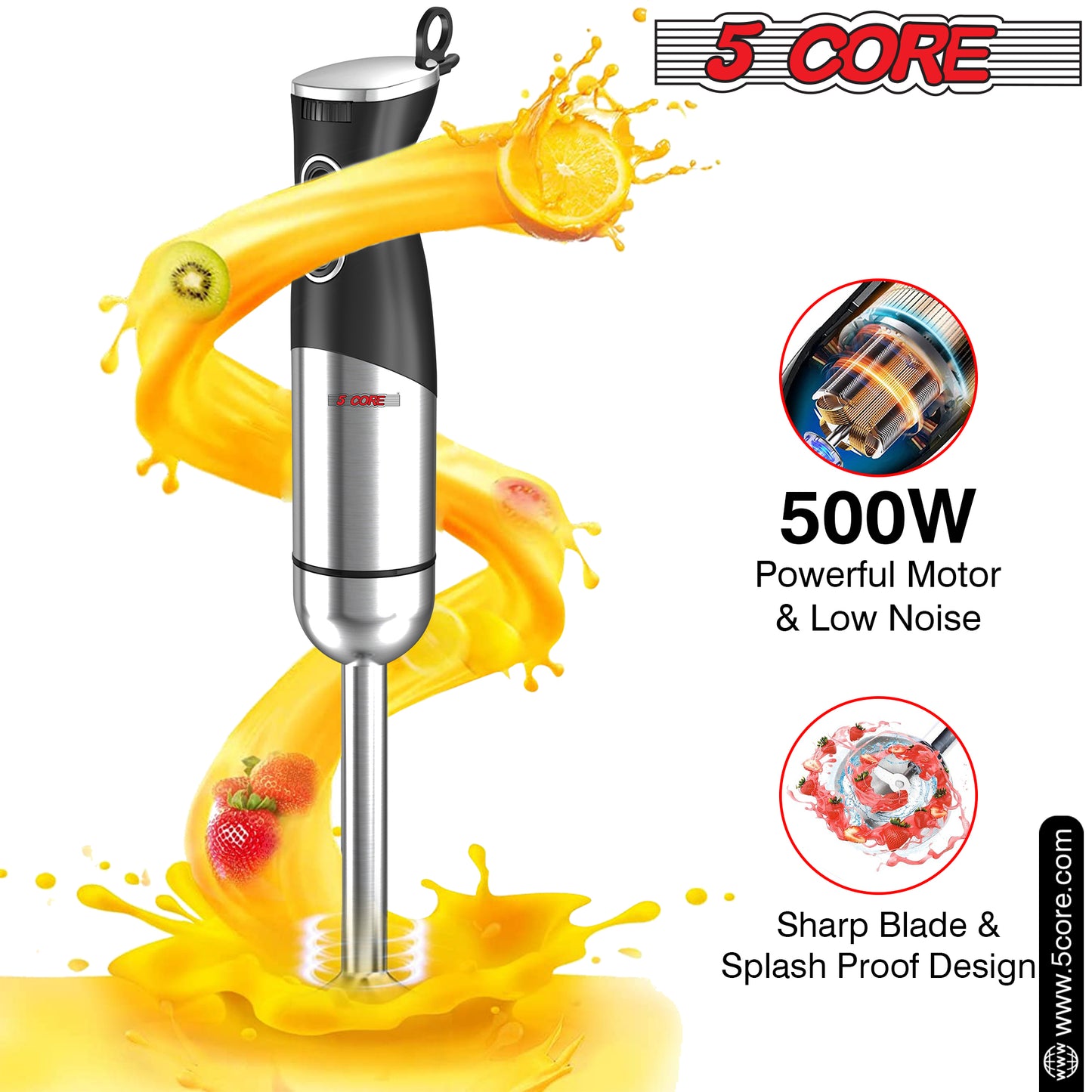 Our Powerful Immersion Blender| 500W Electric Hand Blender with 800ml Mixing Beaker| Portable Stick Mixer Perfect for Soup, Smoothie, Puree, Baby Food, 304 Stainless Steel Blades- HB 1516 NEW