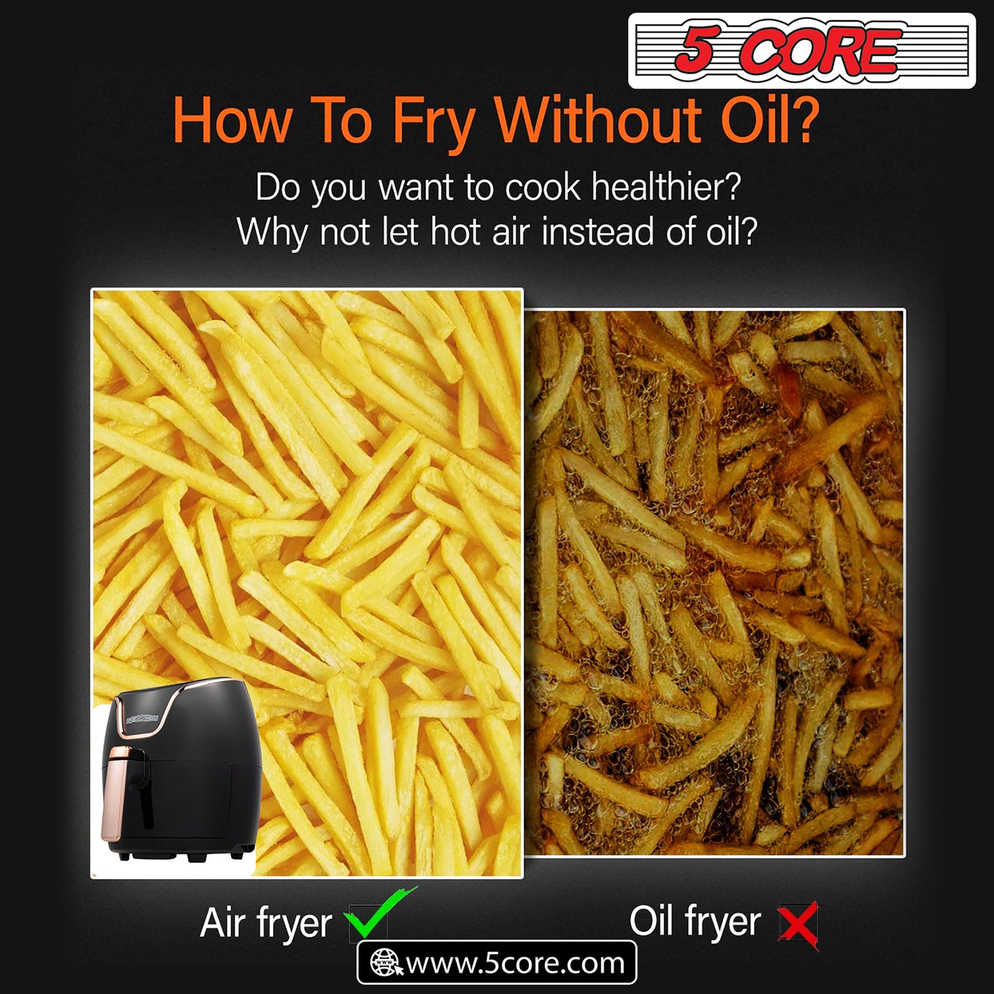 Air Fryer Oven 3.8 Quart (3.5 Liter)|Air Fryers Oven 1400W| 4-in-1 Black Airfryer, Bake, Roast, Reheat, Space-saving & Low-noise, 85% Less Oil, Nonstick, 11 Preset, Large Touch Screen- AF 380