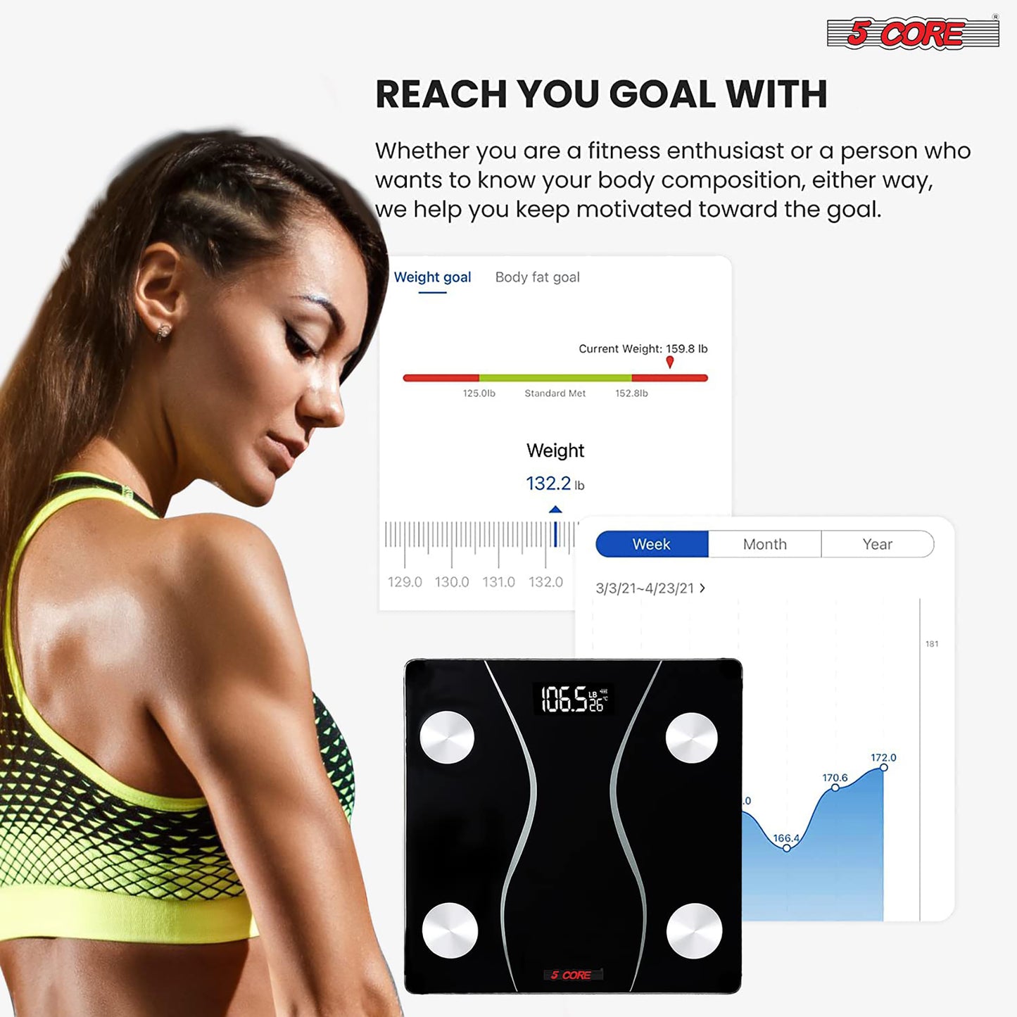 Kcubeinc Rechargeable Digital Scale for Body Weight, Precision Bathroom Weighing Bath Scale, Step-On Technology, High Capacity - 400 lbs. Large Display, Batteries Included BS 01 R BLK