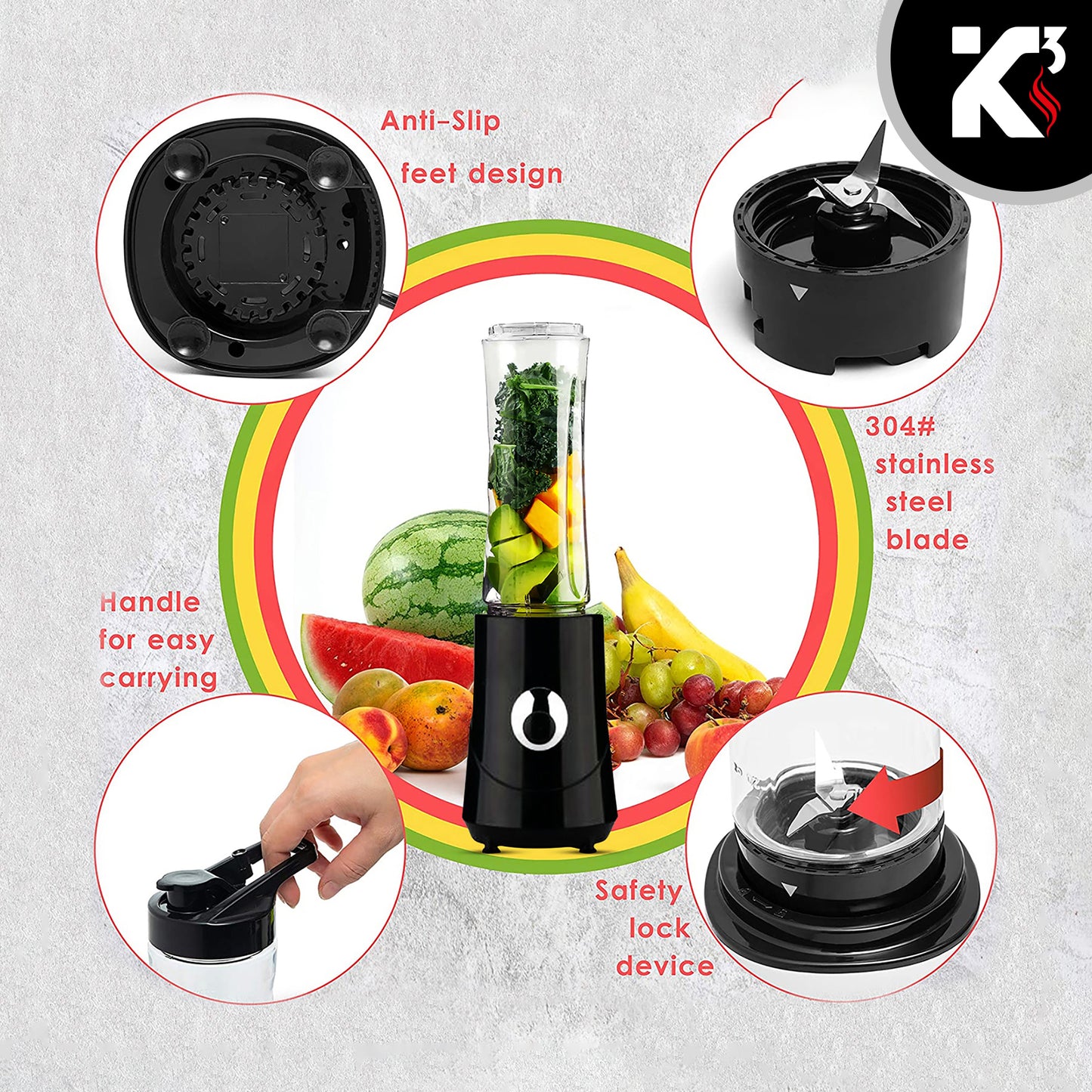 Personal Blender 20 Oz Capacity| BPA Free Food Processor with Portable Bottle 600ml| 160W with Stainless Blades for Powerful Blending Performance| Perfect for Shakes and Smoothies - 5C 421