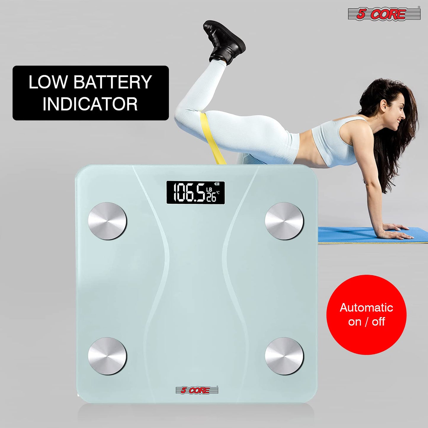 Kcubeinc Digital Scale for Body Weight, Precision Bathroom Weighing Bath Scale, Step-On Technology, High Capacity - 400 lbs. Large Display, Batteries Included BS 01 B WH