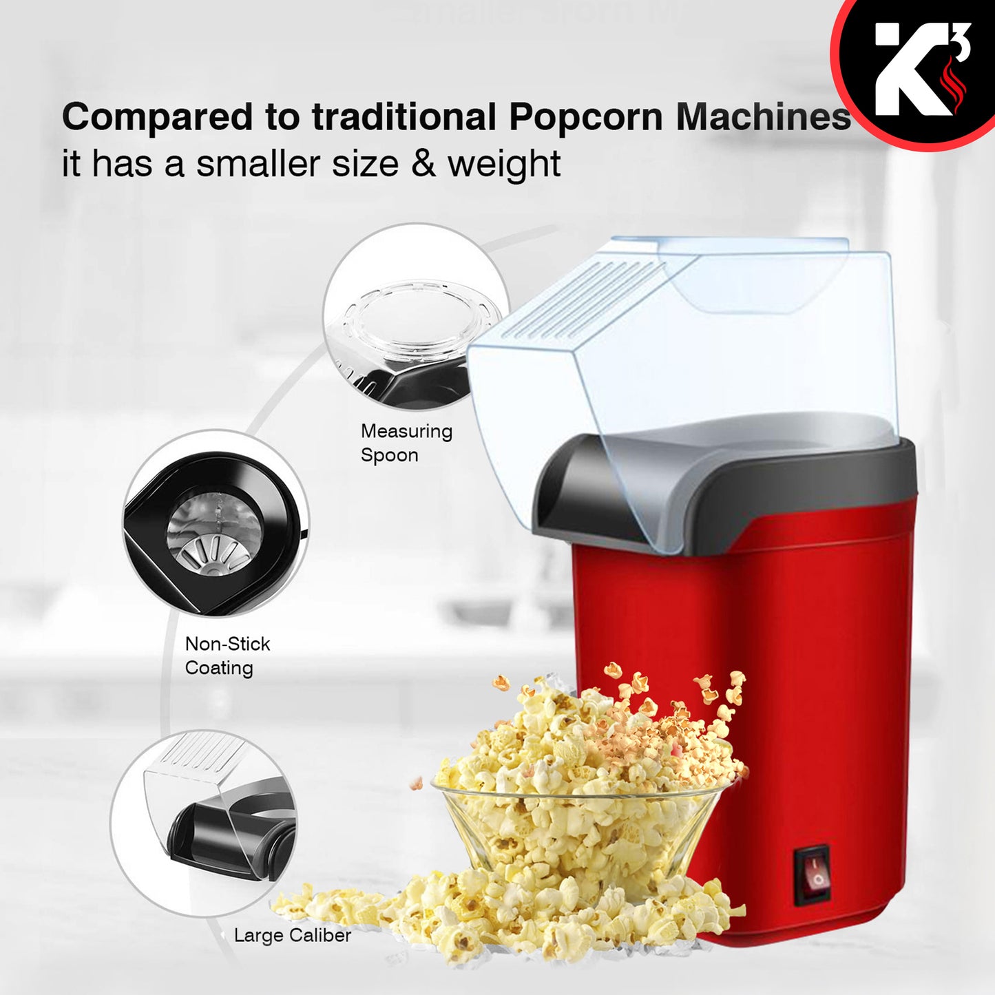 Kcubeinc Popcorn Machine Hot Air Electric Popper Kernel Corn Maker Bpa Free No Oil POP R