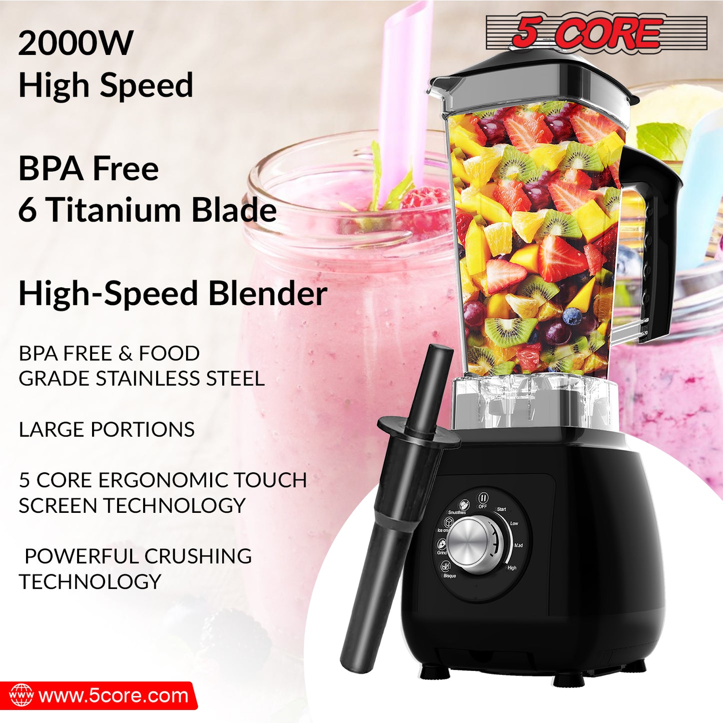 Personal Blender for Shakes & Smoothies/ Portable Blender 68 Oz Capacity, Titanium Blade, Travel Cup & Lid/ Heavy-Duty Portable Blender & Food Processor Ideal for Juices, Baby Food- JB 2000 M