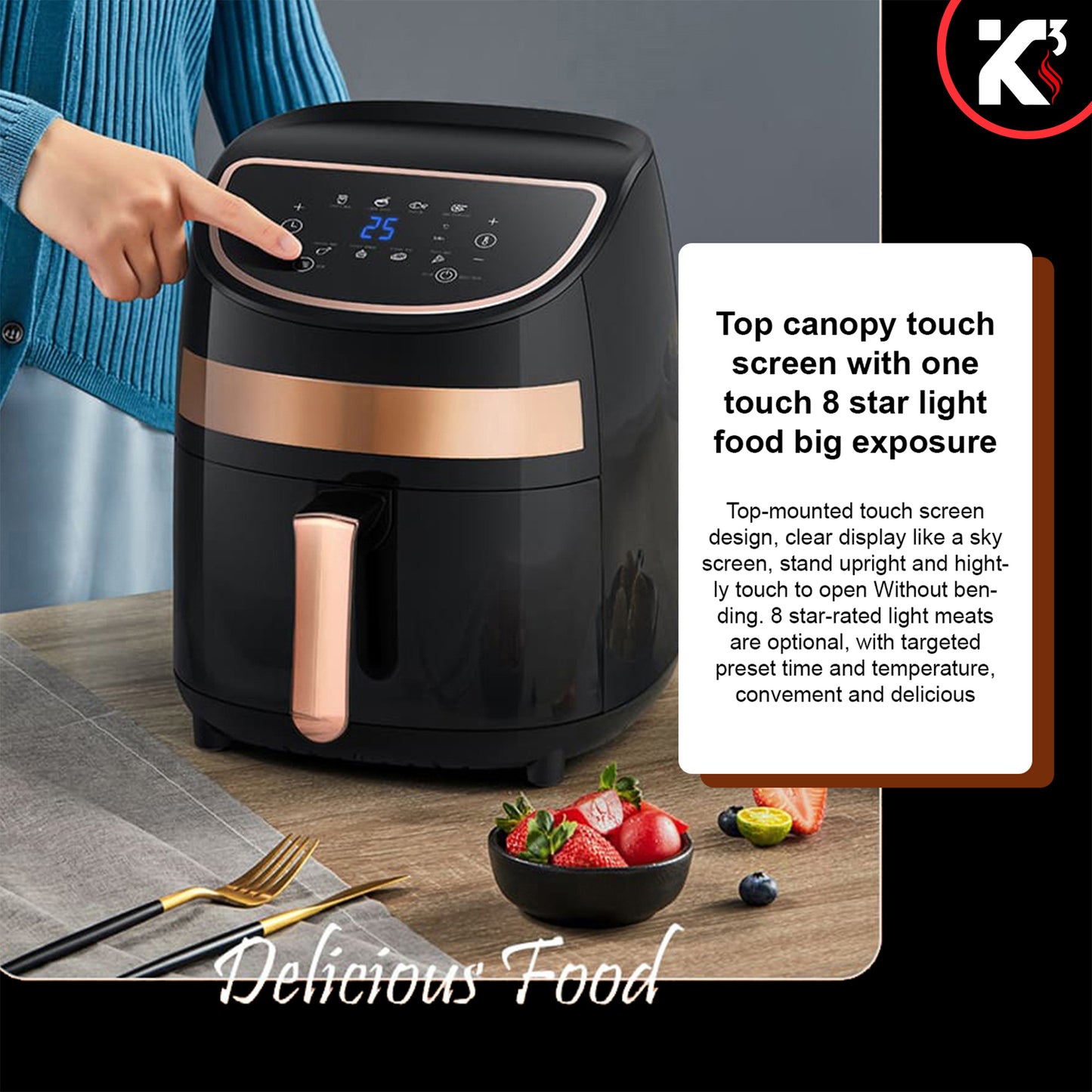 Air Fryer Oven 3.2 Quart (3 Liter)| 4-in-1 Black Airfryer, Bake, Roast, Reheat, Space-saving & Low-noise, 85% Oil-less, Nonstick| Large Touch Screen, ETL Approved- AF 320