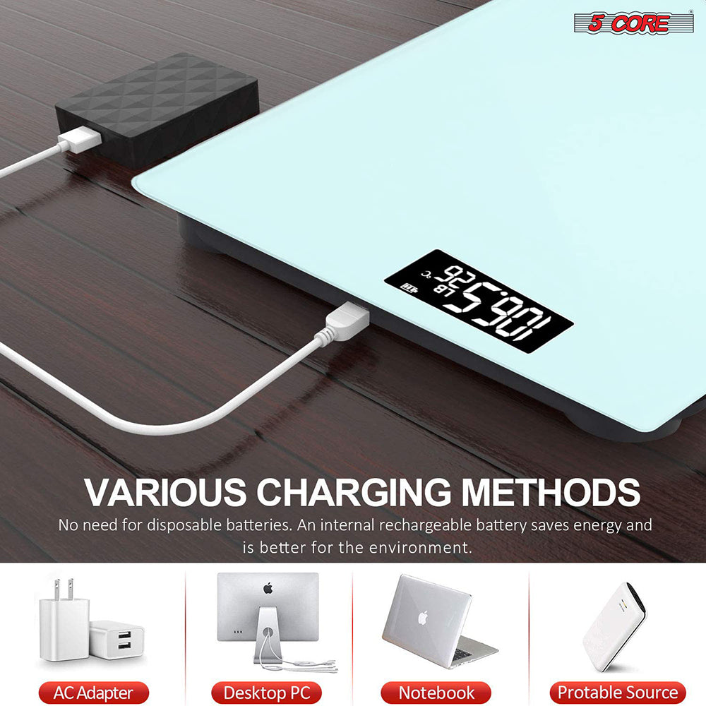 Kcubeinc Digital Scale for Body Weight Bathroom Scales Large Display Rechargeable Batteries BS 02 R WH