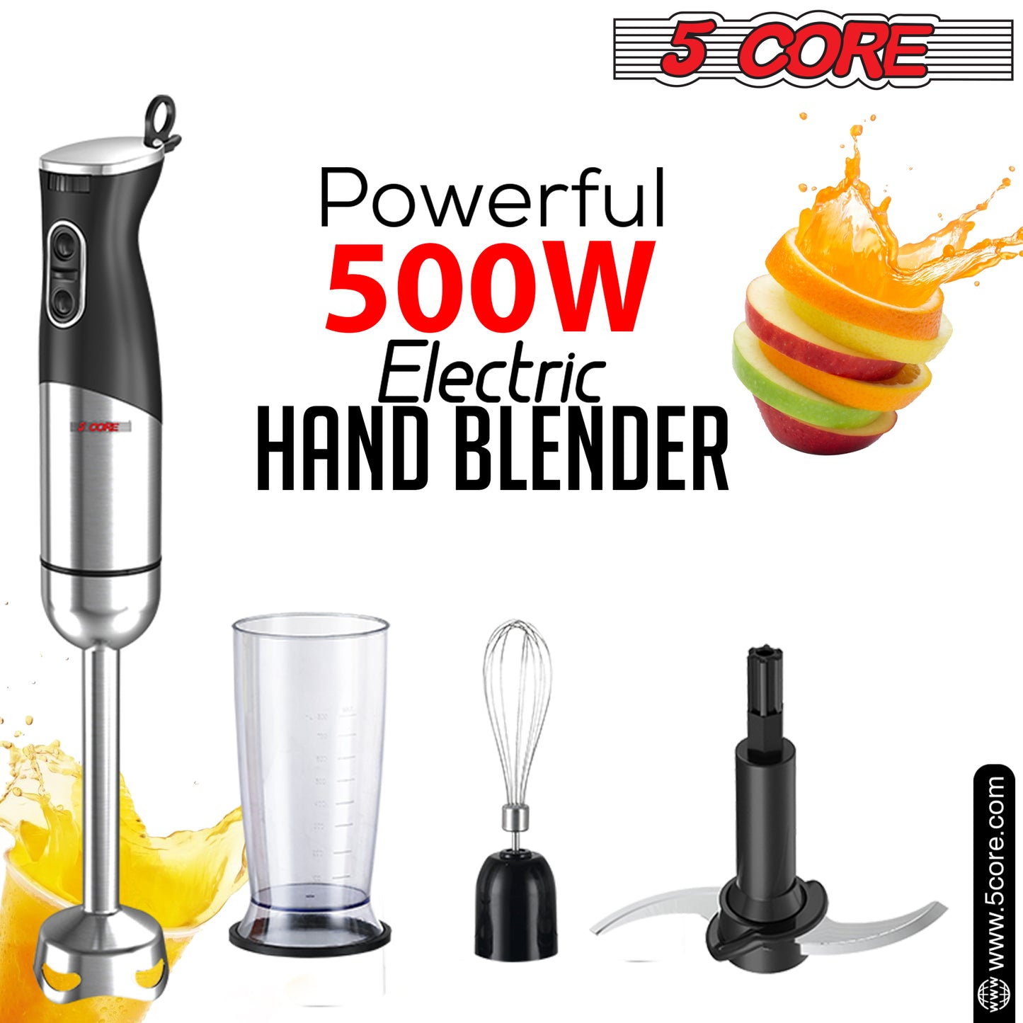 Our Powerful Immersion Blender| 500W Electric Hand Blender with 800ml Mixing Beaker| Portable Stick Mixer Perfect for Soup, Smoothie, Puree, Baby Food, 304 Stainless Steel Blades- HB 1516 NEW