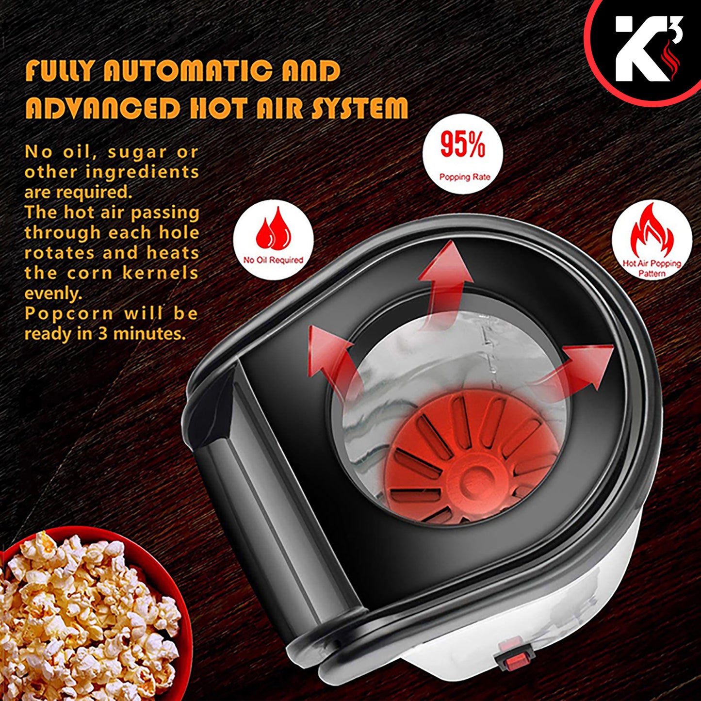 Kcubeinc Popcorn Machine Hot Air Electric Popper Kernel Corn Maker Bpa Free No Oil POP W