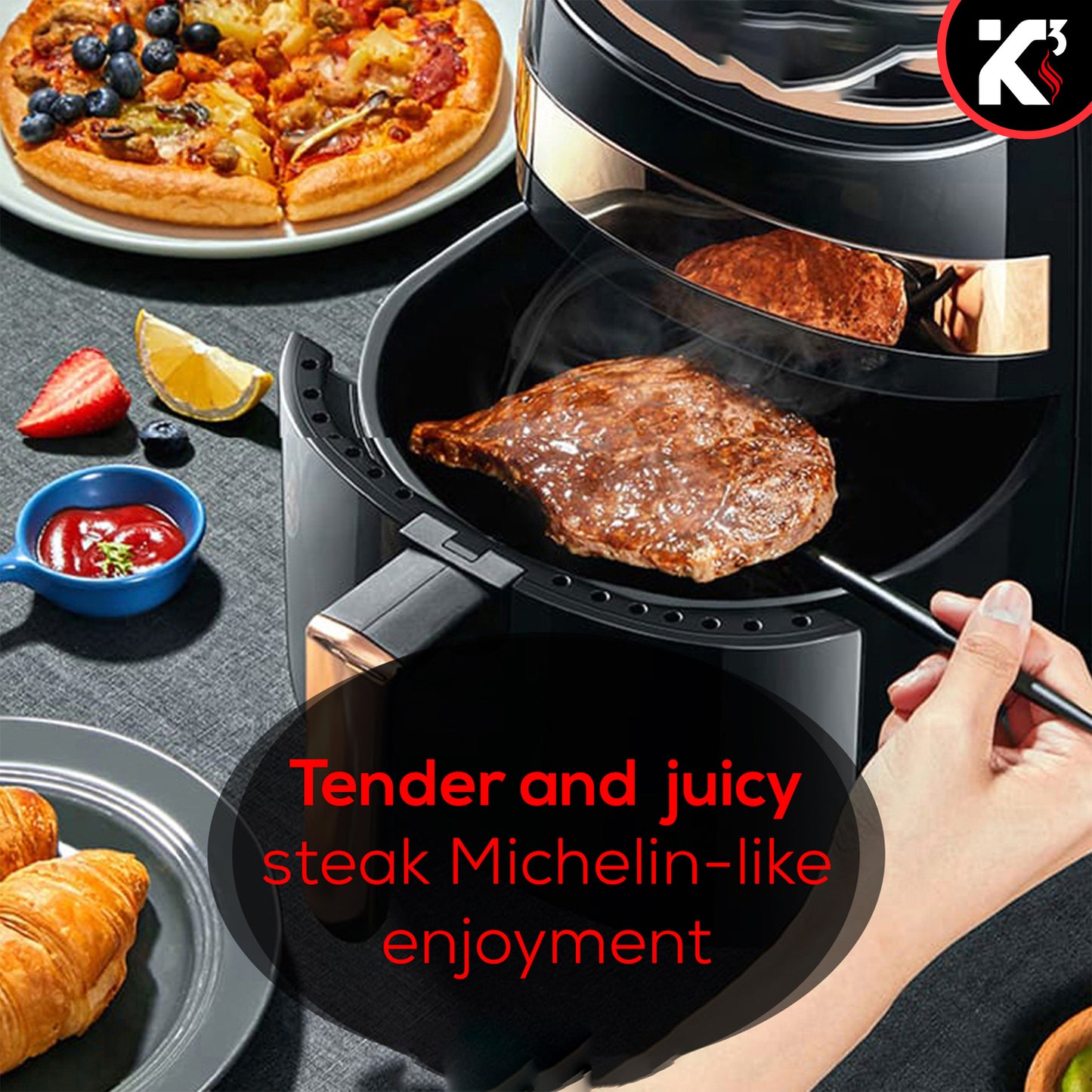 Air Fryer Oven 3.2 Quart (3 Liter)| 4-in-1 Black Airfryer, Bake, Roast, Reheat, Space-saving & Low-noise, 85% Oil-less, Nonstick| Large Touch Screen, ETL Approved- AF 320