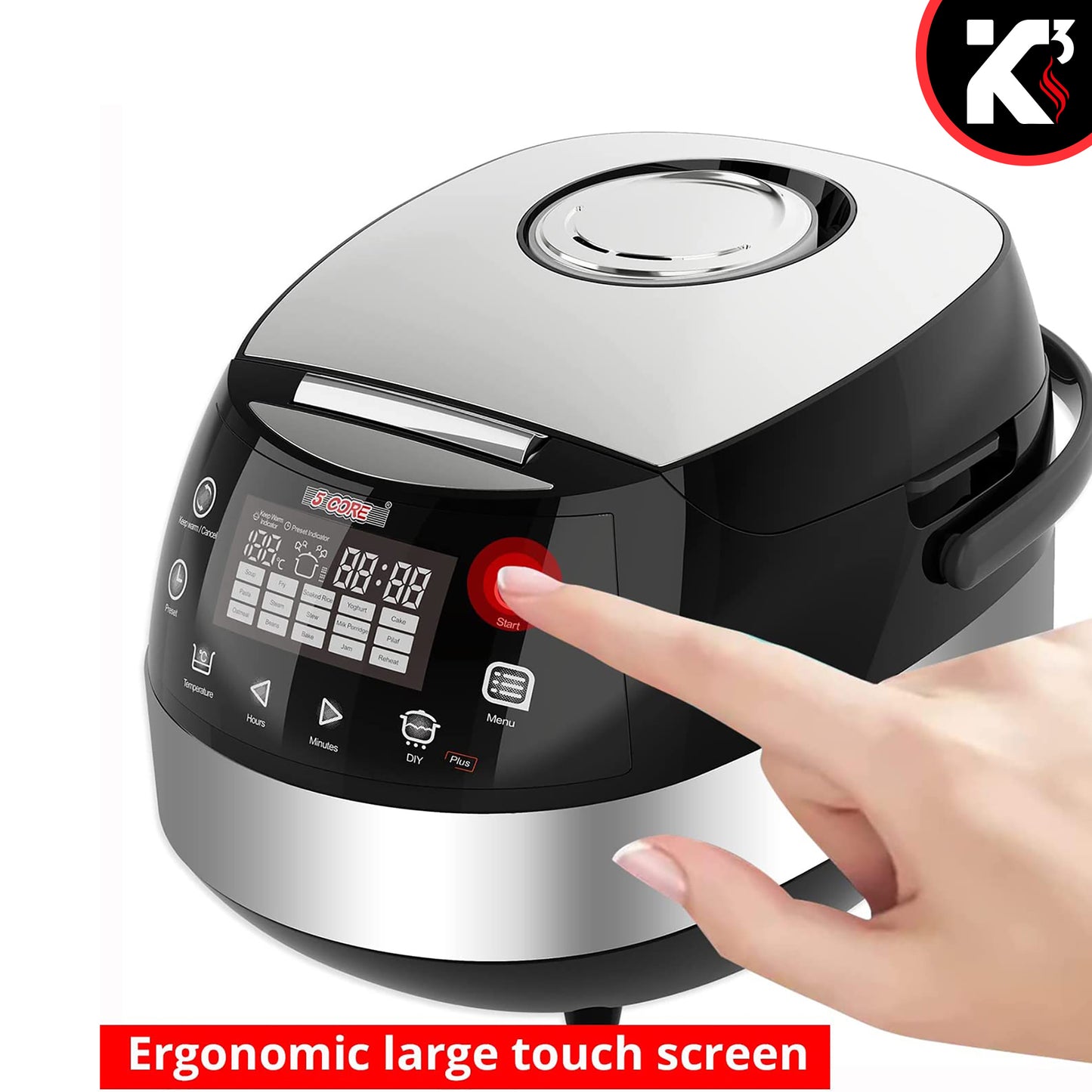 Kcubeinc 5.3Qt Asian Rice Cooker Digital Programmable 15-in-1 Ergonomic Large Touch Screen Electric Multi Cooker Slow Cooker Steamer Pot Warmer 11 Cups 24 Hour Delay Timer Auto Keep Warm Feature RC 0501