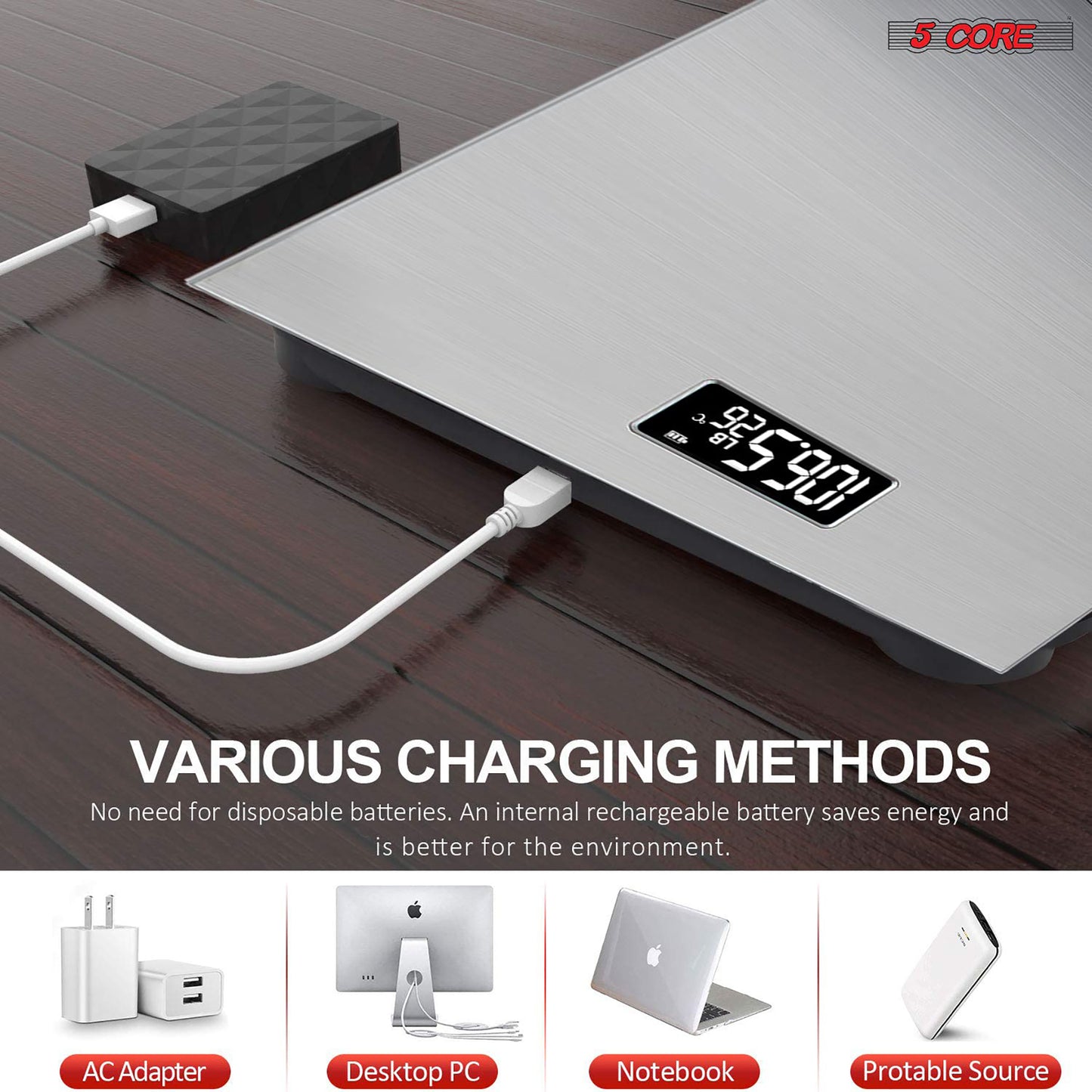Kcubeinc Digital Scale for Body Weight Bathroom Scales Large Display Rechargeable Batteries BS 02 R SLV