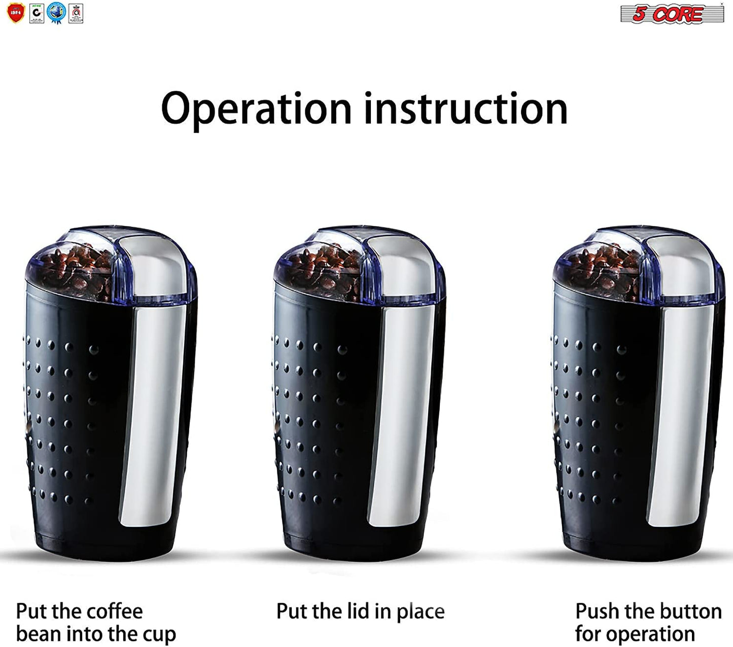 2 Pieces Electric Coffee Grinder Spice Grinders Large Portable Compact with Stainless Blade Grinder CG 01 BR & BL