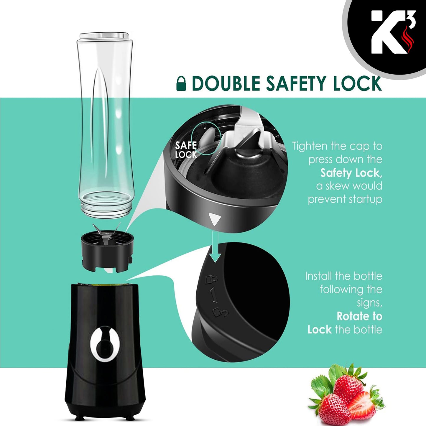 Personal Blender 20 Oz Capacity| BPA Free Food Processor with Portable Bottle 600ml| 160W with Stainless Blades for Powerful Blending Performance| Perfect for Shakes and Smoothies - 5C 421