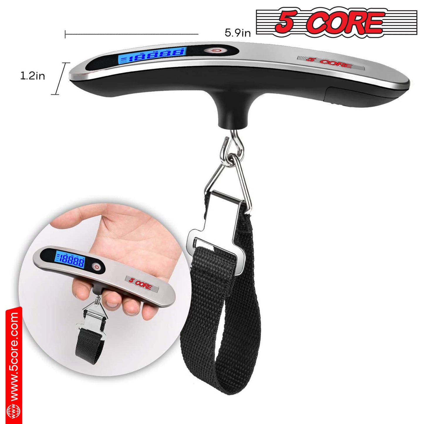 Kcubeinc 110 Pounds Digital Hanging Luggage Scale with Backlit/ Scale for Travel, Rubber Paint Handle and Battery Included- LS-005