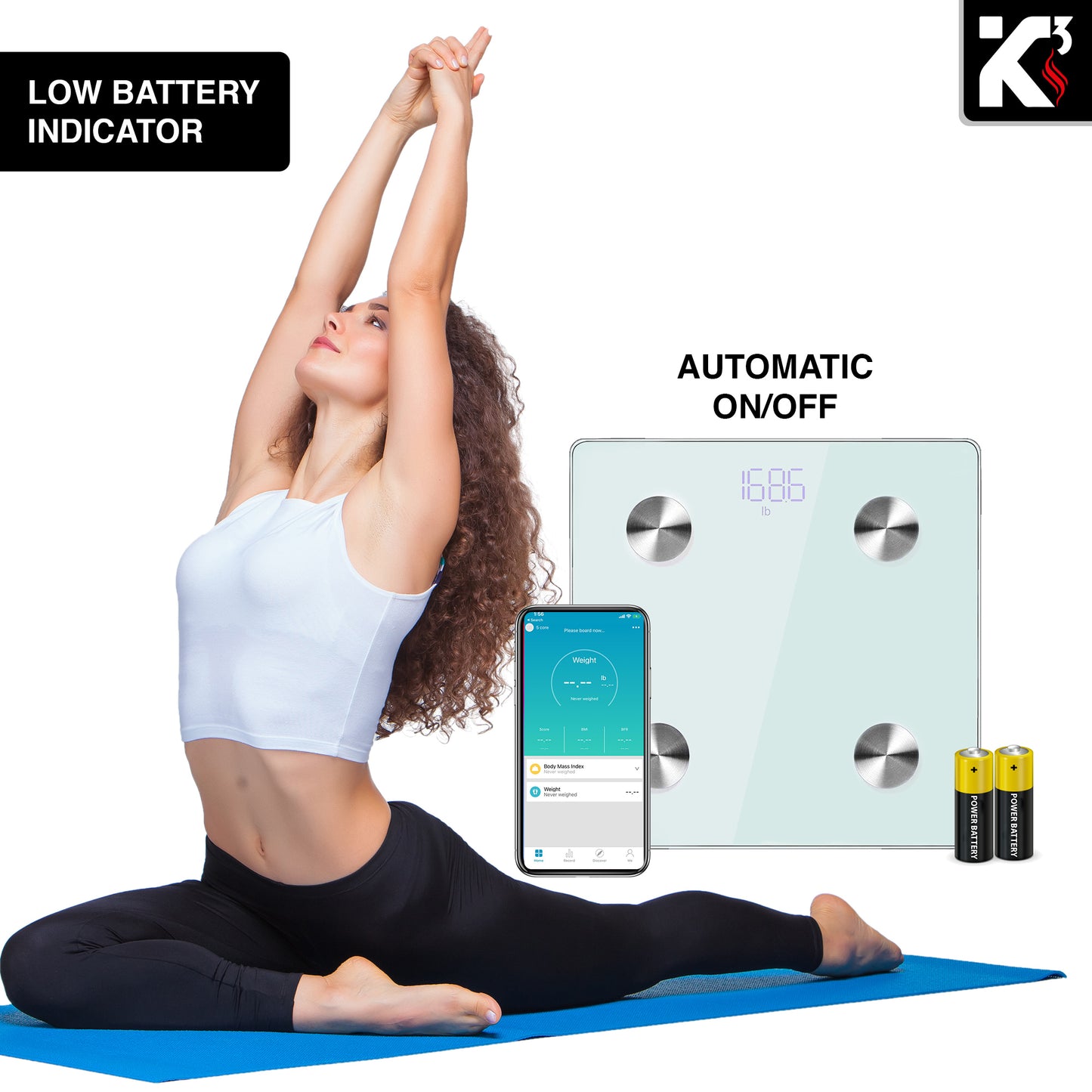 Kcubeinc 2 Pieces Smart Digital Bathroom Weighing Scale with Body Fat and Water Weight for People, Bluetooth BMI Electronic Body Analyzer Machine, 400 lbs. BBS DOT B WH