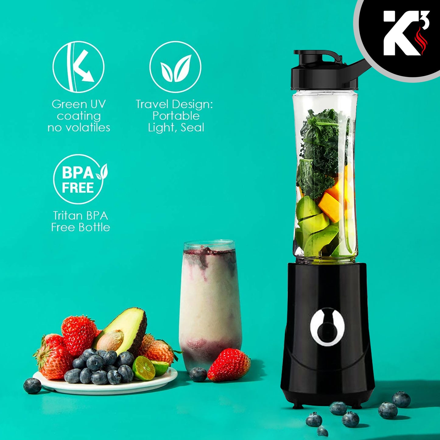 Personal Blender 20 Oz Capacity| BPA Free Food Processor with Portable Bottle 600ml| 160W with Stainless Blades for Powerful Blending Performance| Perfect for Shakes and Smoothies - 5C 421