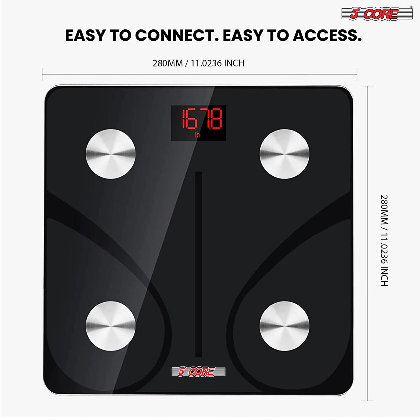 Kcubeinc Rechargeable Smart Digital Bathroom Weighing Scale with Body Fat and Water Weight for People, Bluetooth BMI Electronic Body Analyzer Machine, 400 lbs. BBS DOT R BLK