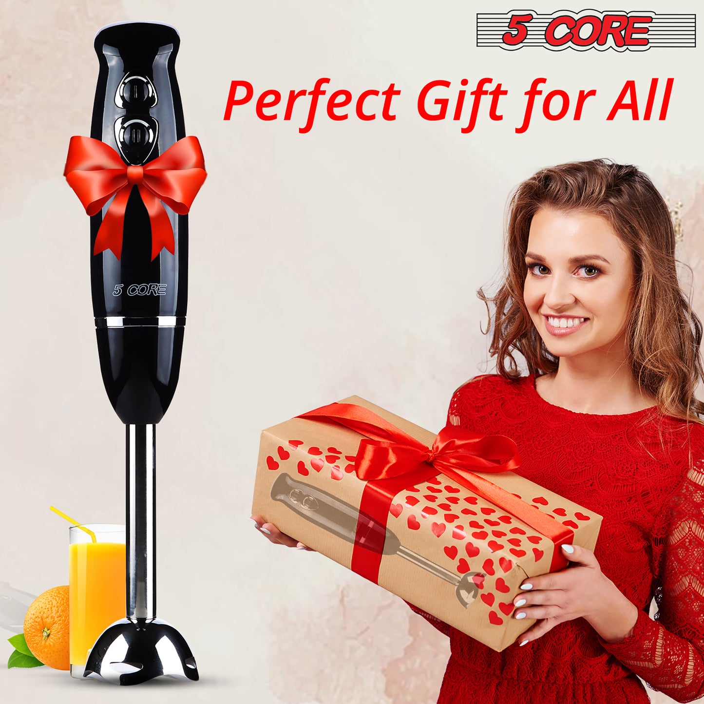 Powerful Immersion Blender Black| 500 Watt Multi-Purpose Hand Blender Heavy Duty Copper Motor w/ Steel Finish | for Soup, Smoothie, Puree, Baby Food, 304 Stainless Steel Blades- HB 1510 BLK