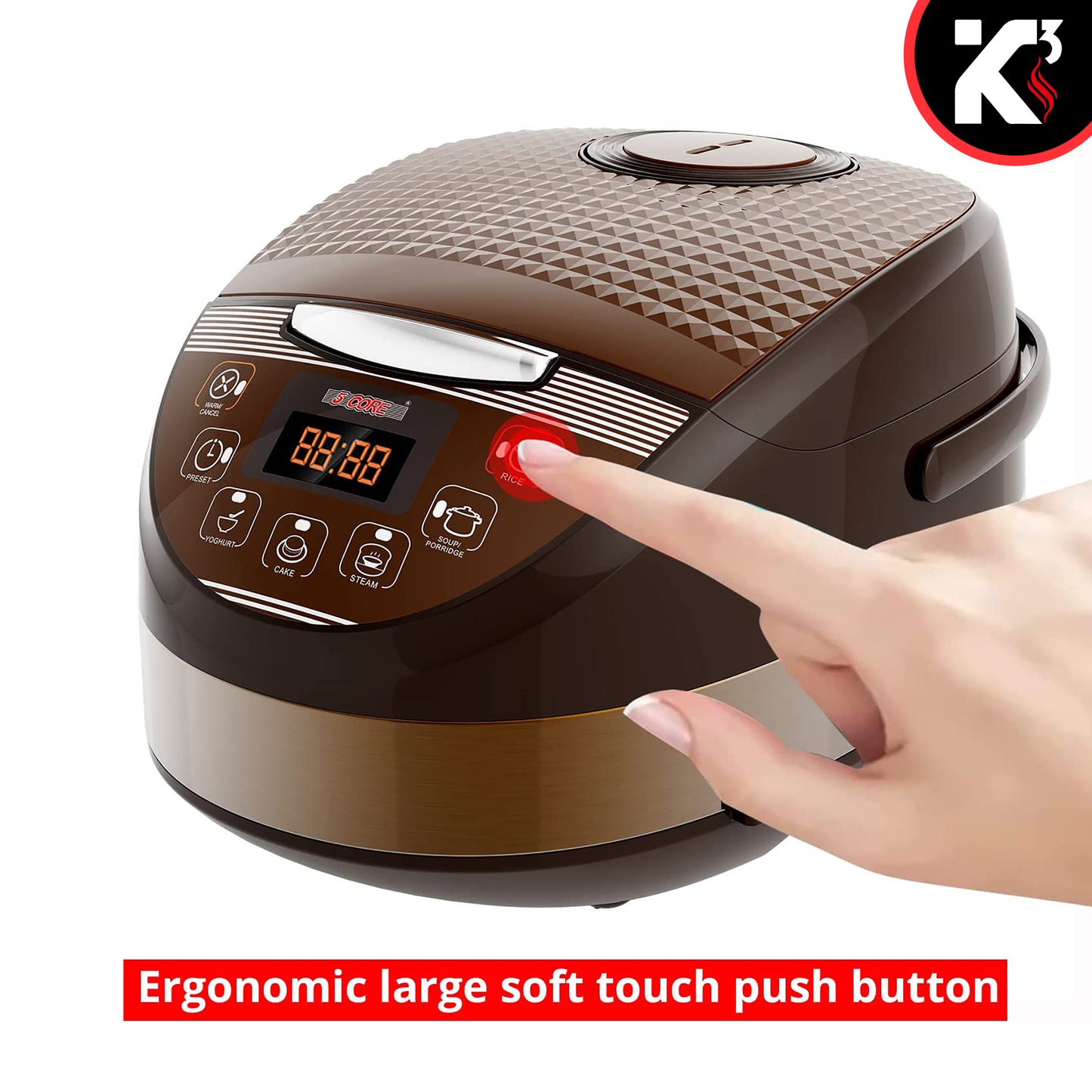 Kcubeinc 5.3Qt Asian Rice Cooker Digital Programmable 15-in-1 Ergonomic Large Touch Screen Electric Multi Cooker Slow Cooker Steamer Pot Warmer 11 Cups 24 Hour Delay Timer Auto Keep Warm Feature RC 0502