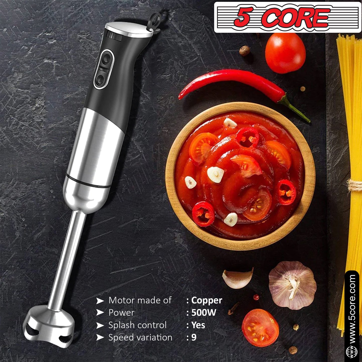 Our Powerful Immersion Blender| 500W Electric Hand Blender with 800ml Mixing Beaker| Portable Stick Mixer Perfect for Soup, Smoothie, Puree, Baby Food, 304 Stainless Steel Blades- HB 1516 NEW