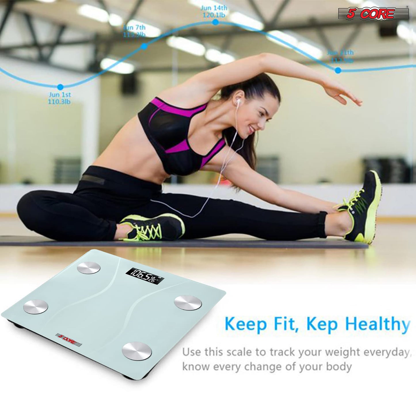 Kcubeinc Digital Scale for Body Weight Bathroom Scales Large Display Rechargeable Batteries BS 01 R WH