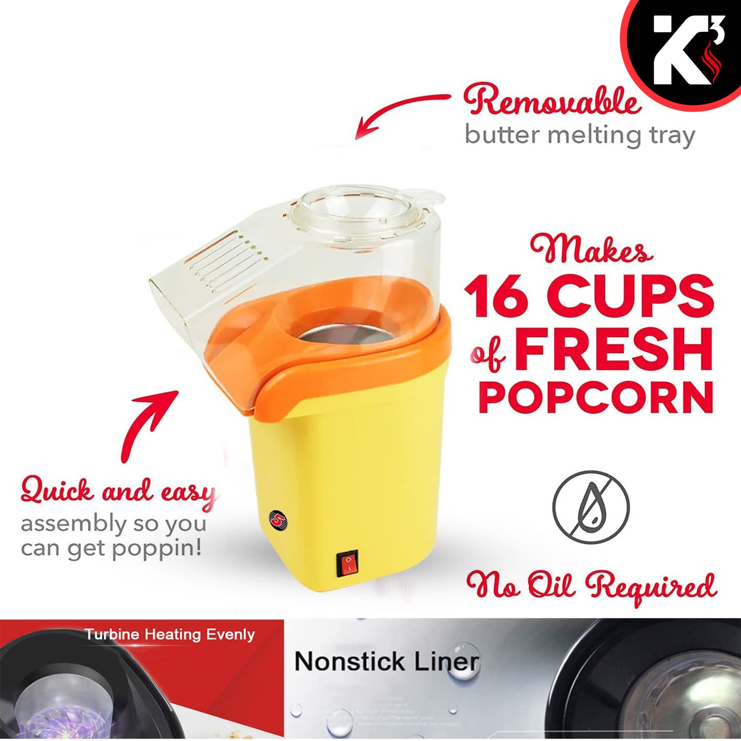 Kcubeinc Microwave Air Popper | BPA Free Premium Food Grade Silicone Hot Air Popcorn Maker | Replaces Microwave Popcorn Bags | Enjoy Air Popped Popcorn - No Oil Needed | POP BWL Y