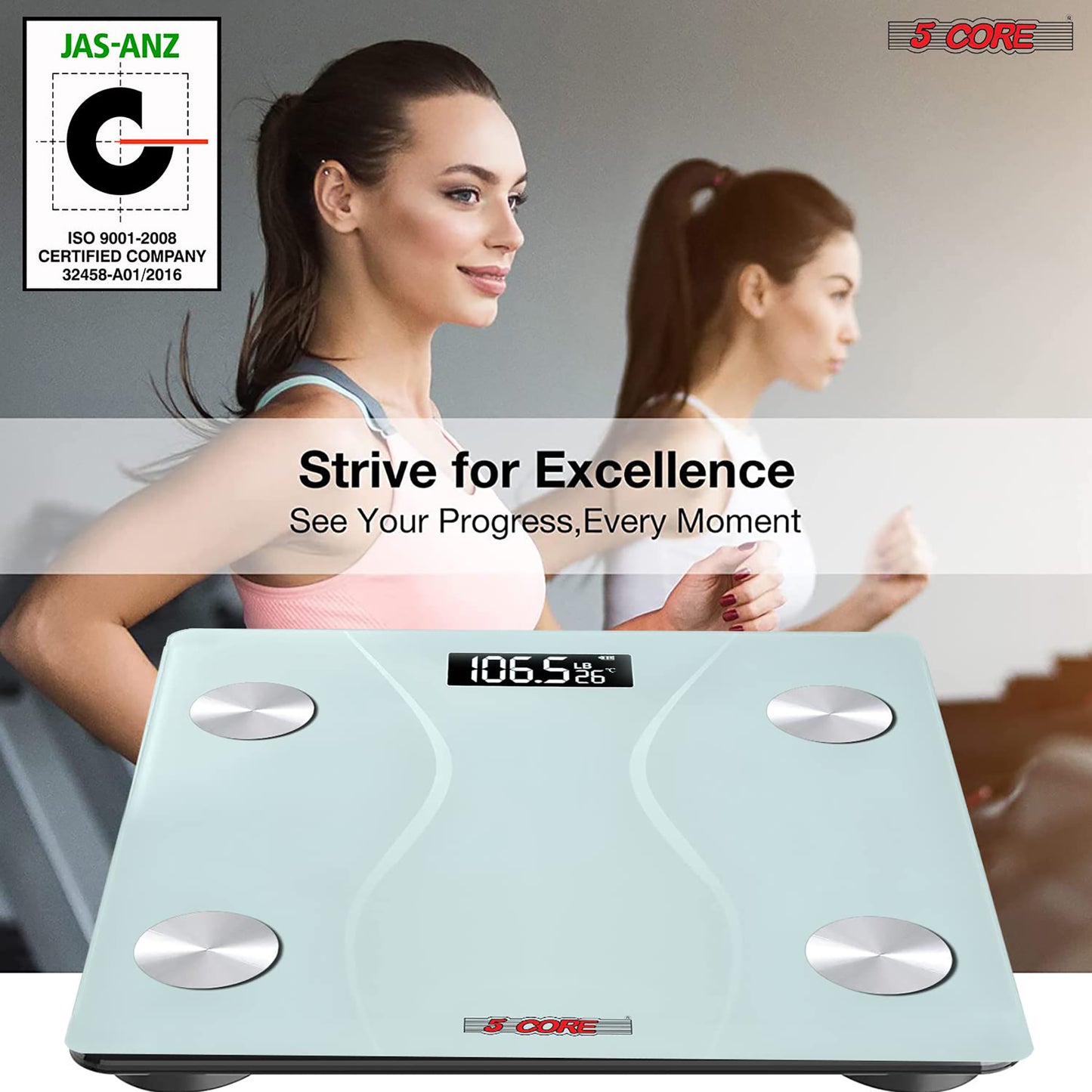 Kcubeinc Digital Scale for Body Weight, Precision Bathroom Weighing Bath Scale, Step-On Technology, High Capacity - 400 lbs. Large Display, Batteries Included BS 01 B WH