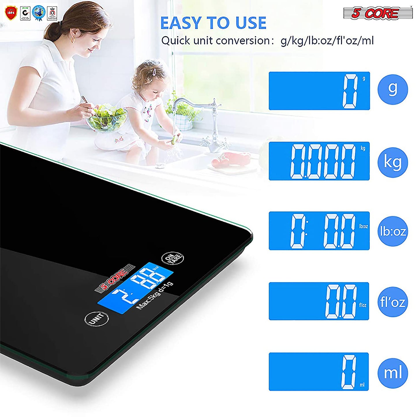Food Kitchen Scale with LCD Display/ Durable Digital Scale with KG, LB, GM & OZ Unit Conversion/ Ideal for Weight Loss, Baking, Cooking, Keto, and Meal Prep/ Battery Included- K 43