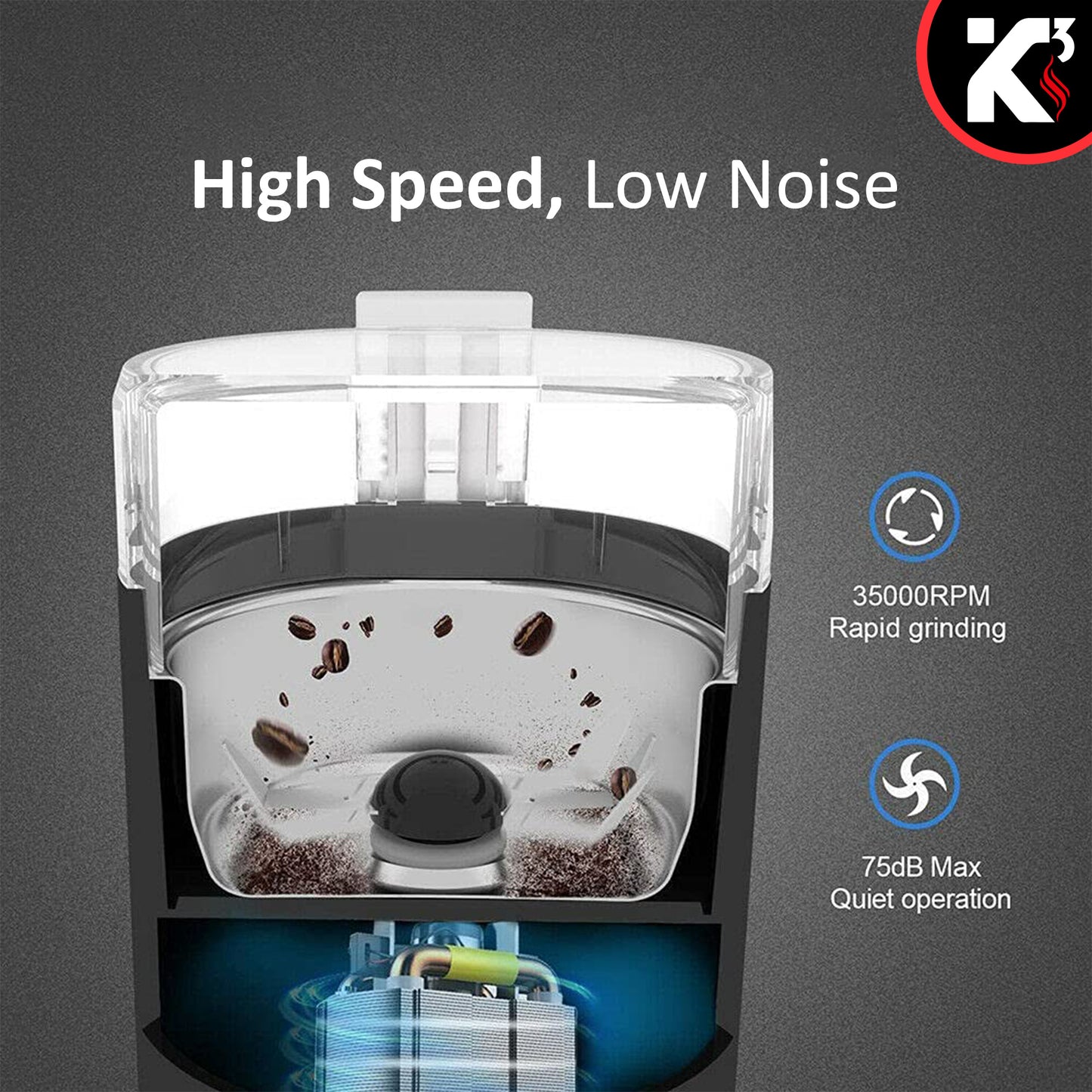One-Touch Coffee and Spice Grinder Black| Stainless Steel Blades, Removable Chamber| Capacity up to 12 Cups| Electric Coffee Grinder for Beans, Spices, and More- CG 01 BL