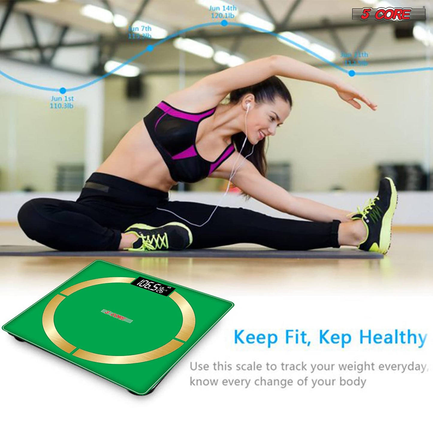 Kcubeinc Rechargeable Smart Digital Bathroom Weighing Scale with Body Fat and Water Weight for People, Bluetooth BMI Electronic Body Analyzer Machine, 400 lbs. BBS 4 R SG