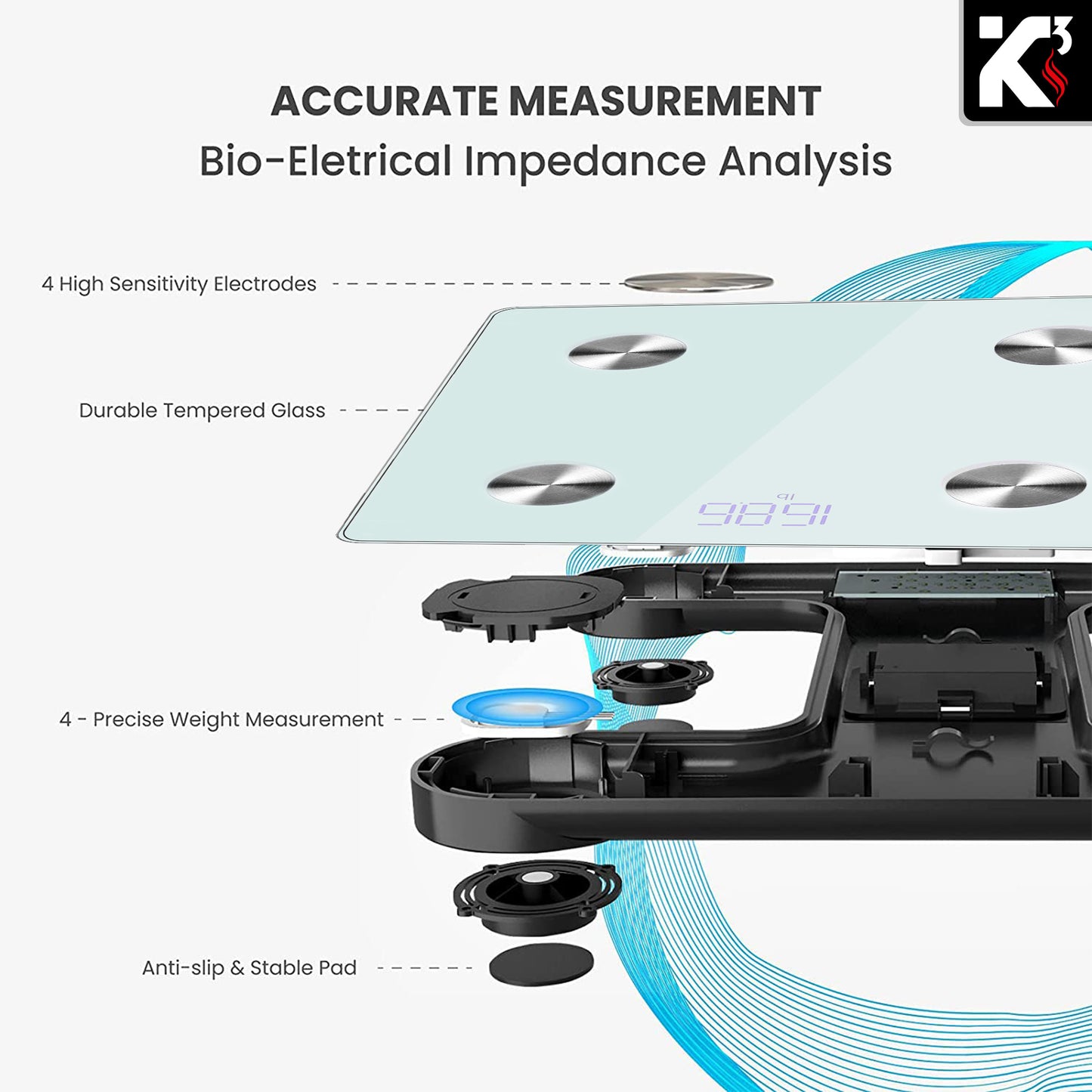 Kcubeinc 2 Pieces Smart Digital Bathroom Weighing Scale with Body Fat and Water Weight for People, Bluetooth BMI Electronic Body Analyzer Machine, 400 lbs. BBS DOT B WH