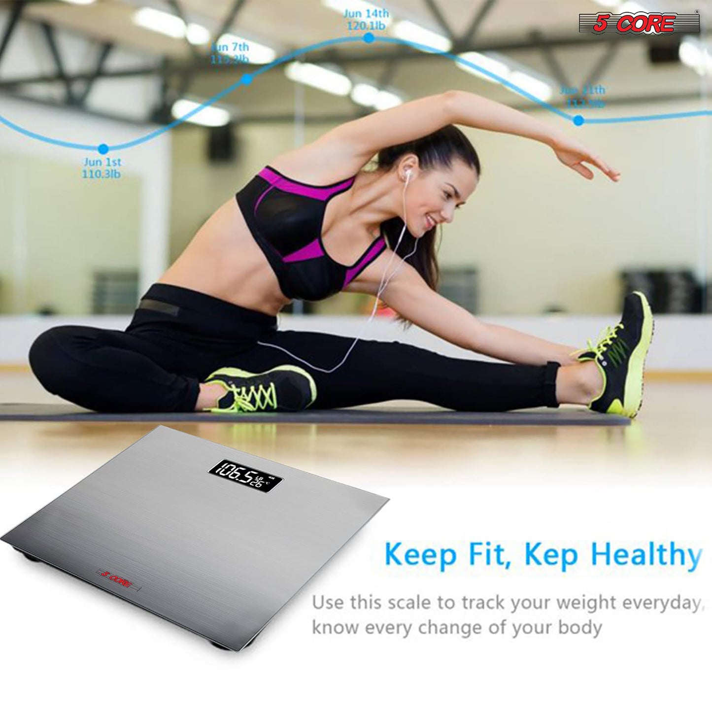 Kcubeinc Digital Scale for Body Weight Bathroom Scales Large Display Rechargeable Batteries BS 02 R SLV