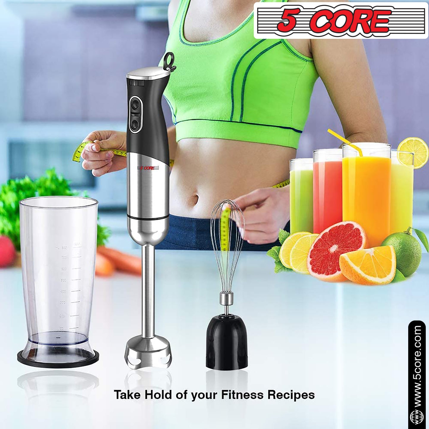 Our Powerful Immersion Blender| 500W Electric Hand Blender with 800ml Mixing Beaker| Portable Stick Mixer Perfect for Soup, Smoothie, Puree, Baby Food, 304 Stainless Steel Blades- HB 1516 NEW